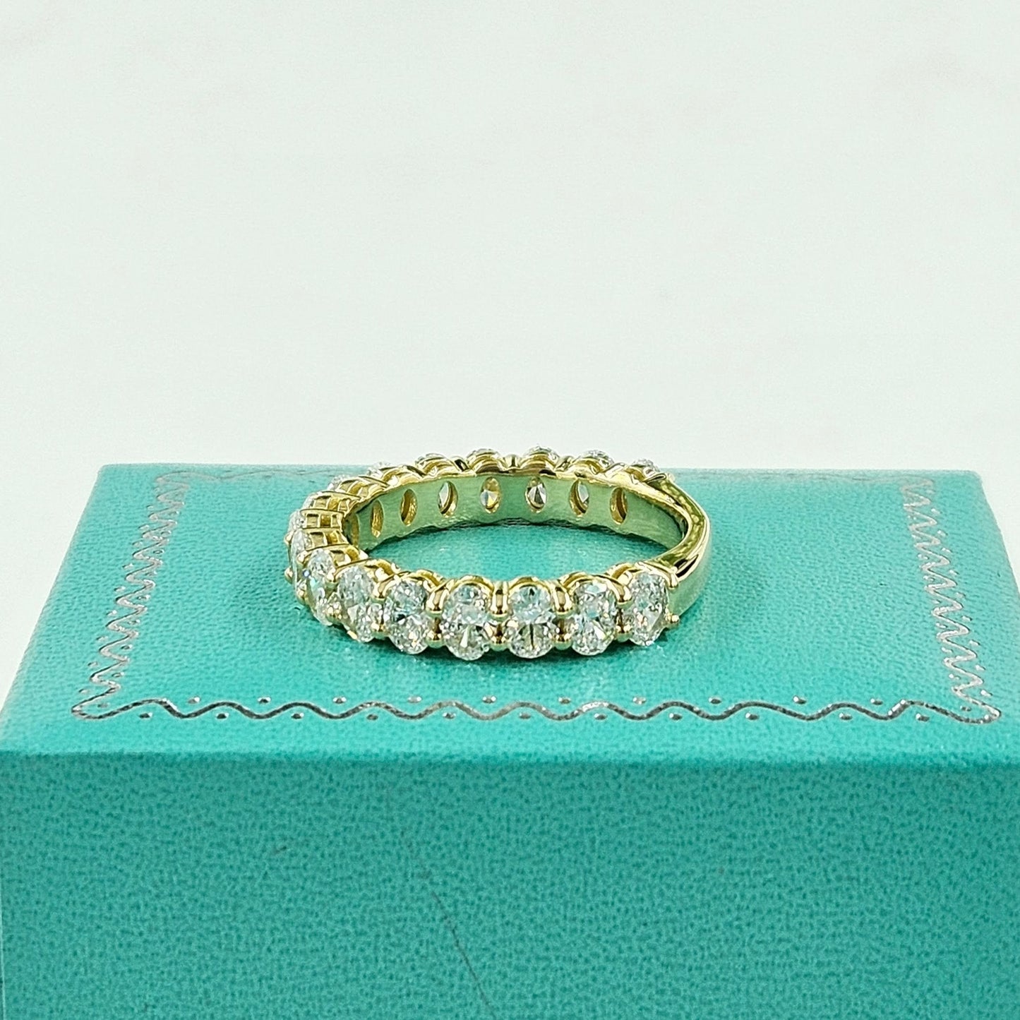 18K Gold Oval Natural Diamond Eternity Band, 2.5ct Diamond Wedding Ring