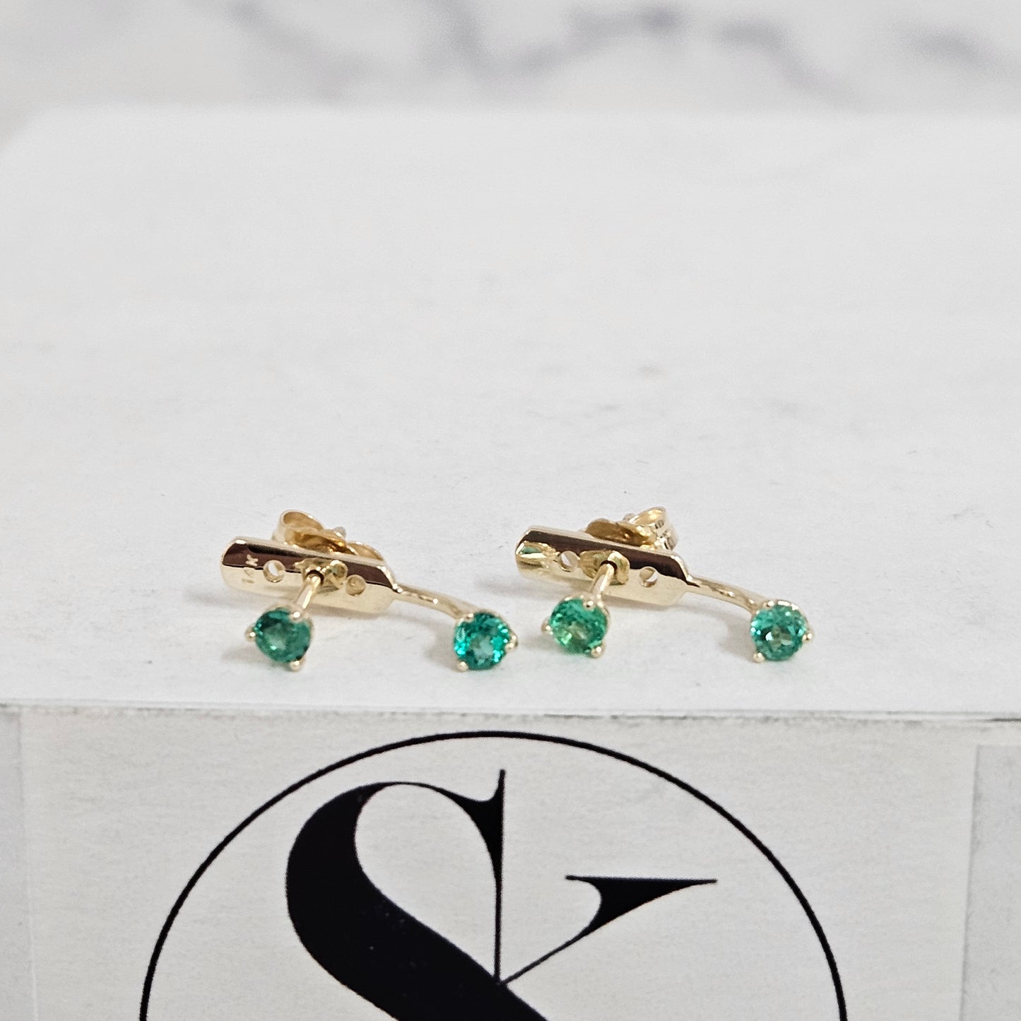 14K Gold Round Emerald Jacket Earrings:0.1ct Natural Round Emerald Prong Studs - Anniversary gifts