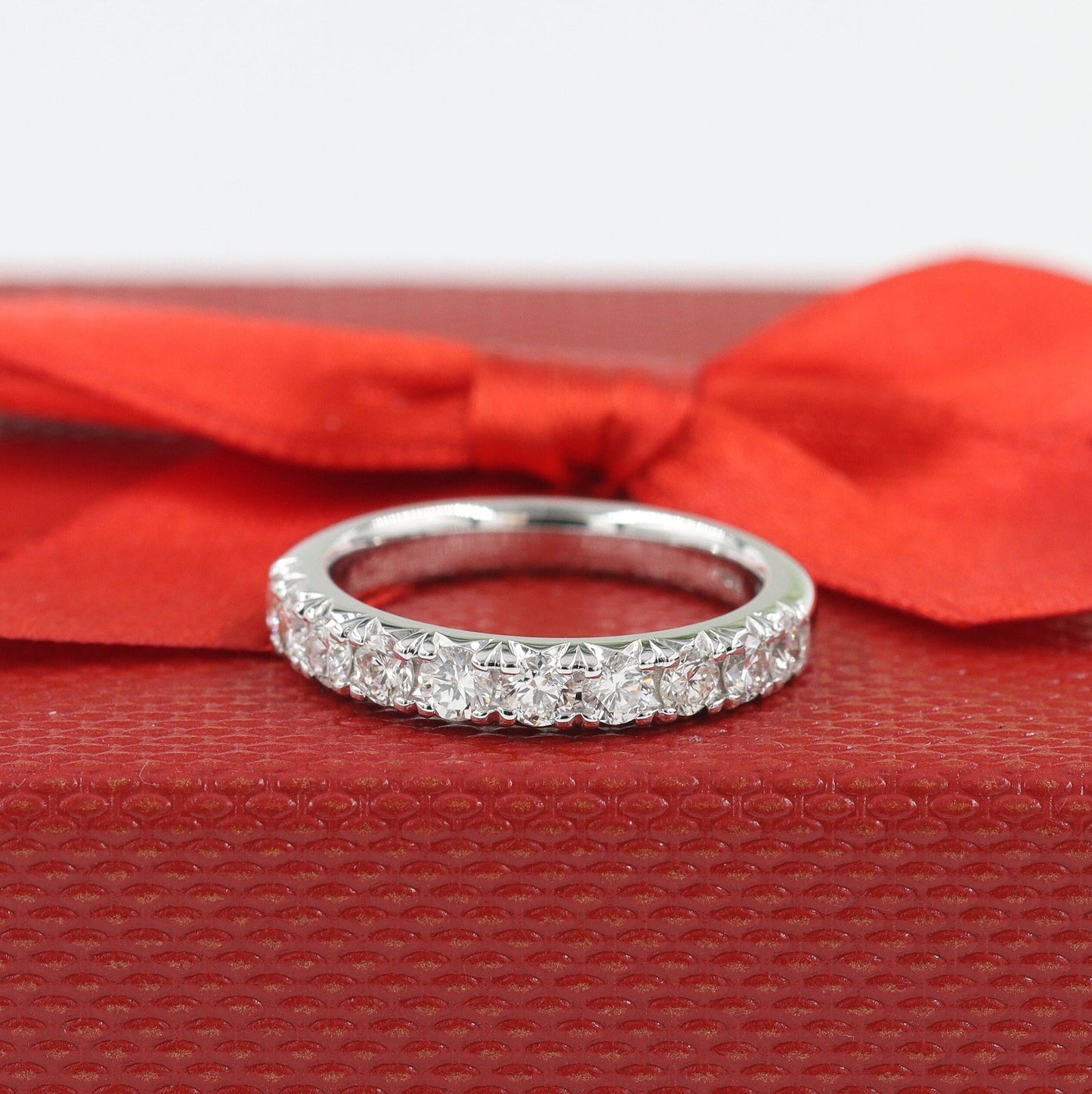 French Pave 1ct Natural Diamond Wedding Band: 14K Gold Anniversary Ring - French Pave 3.5mm Width Ring - Anniversary gift