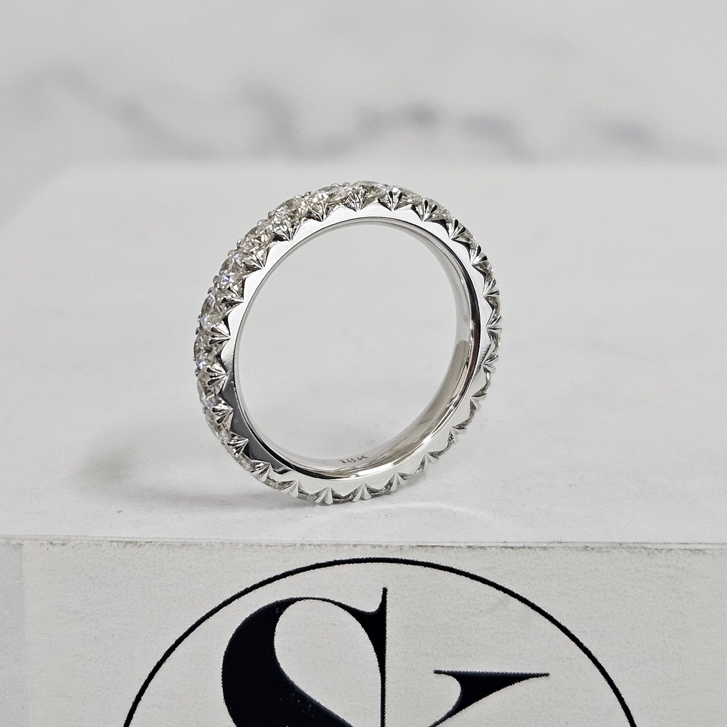 14K Gold Full Eternity Diamond Wedding Band - French Pave 3.0mm Width Diamond Ring - Anniversary gift