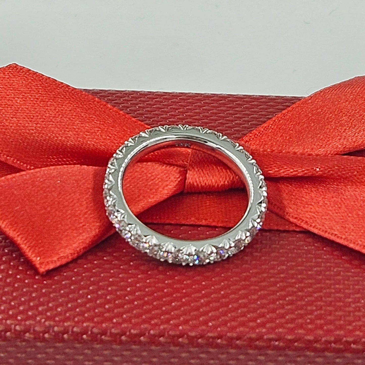 14K Gold Full Eternity Diamond Wedding Band - French Pave 3.0mm Width Diamond Ring - Anniversary gift