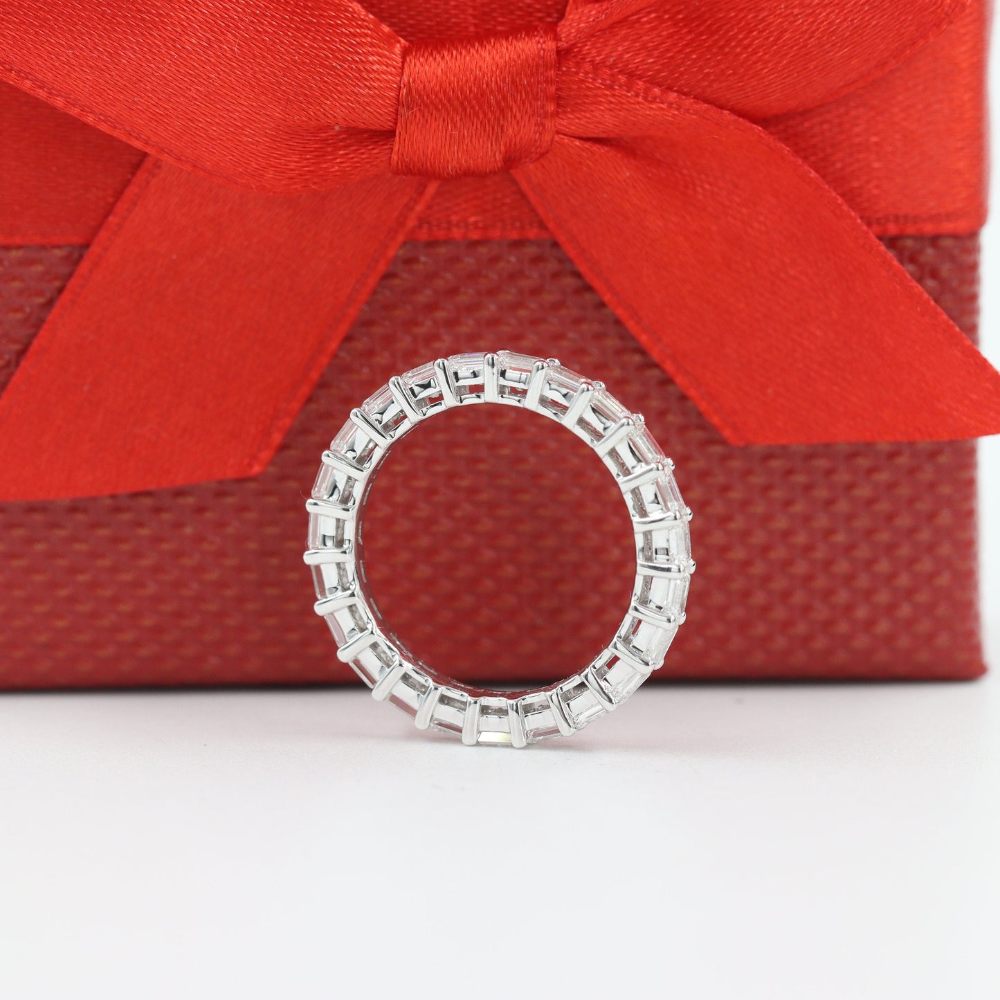 Emerald Cut Natural Diamond Eternity Band: 14K Gold Wedding Ring - Anniversary gift