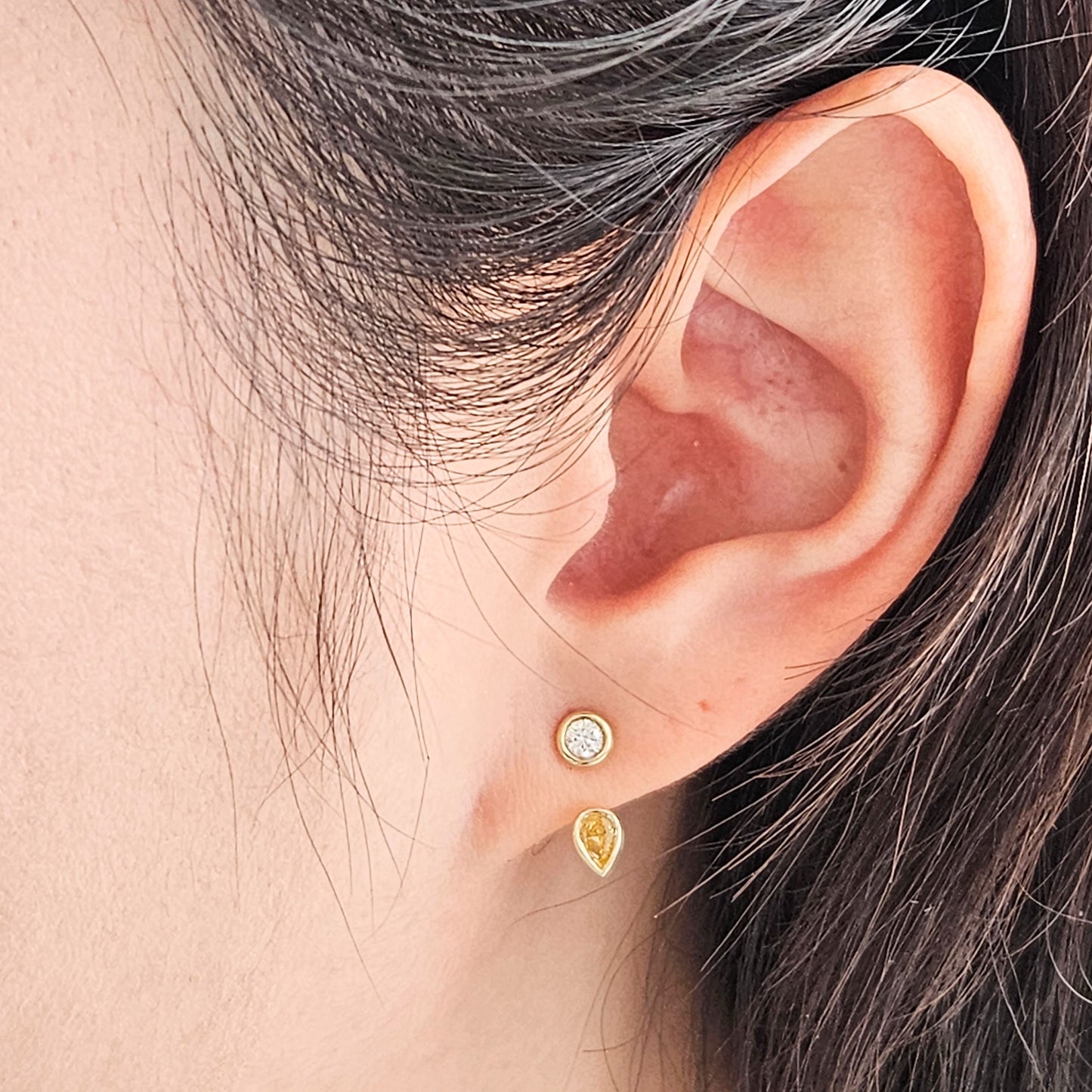 Handmade 14K Gold Pear Yellow Diamond Jacket Earrings: Bezel Set