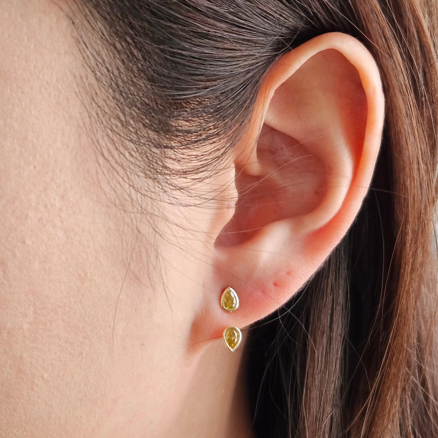 Handmade 14K Gold Pear Yellow Diamond Jacket Earrings: Bezel Set