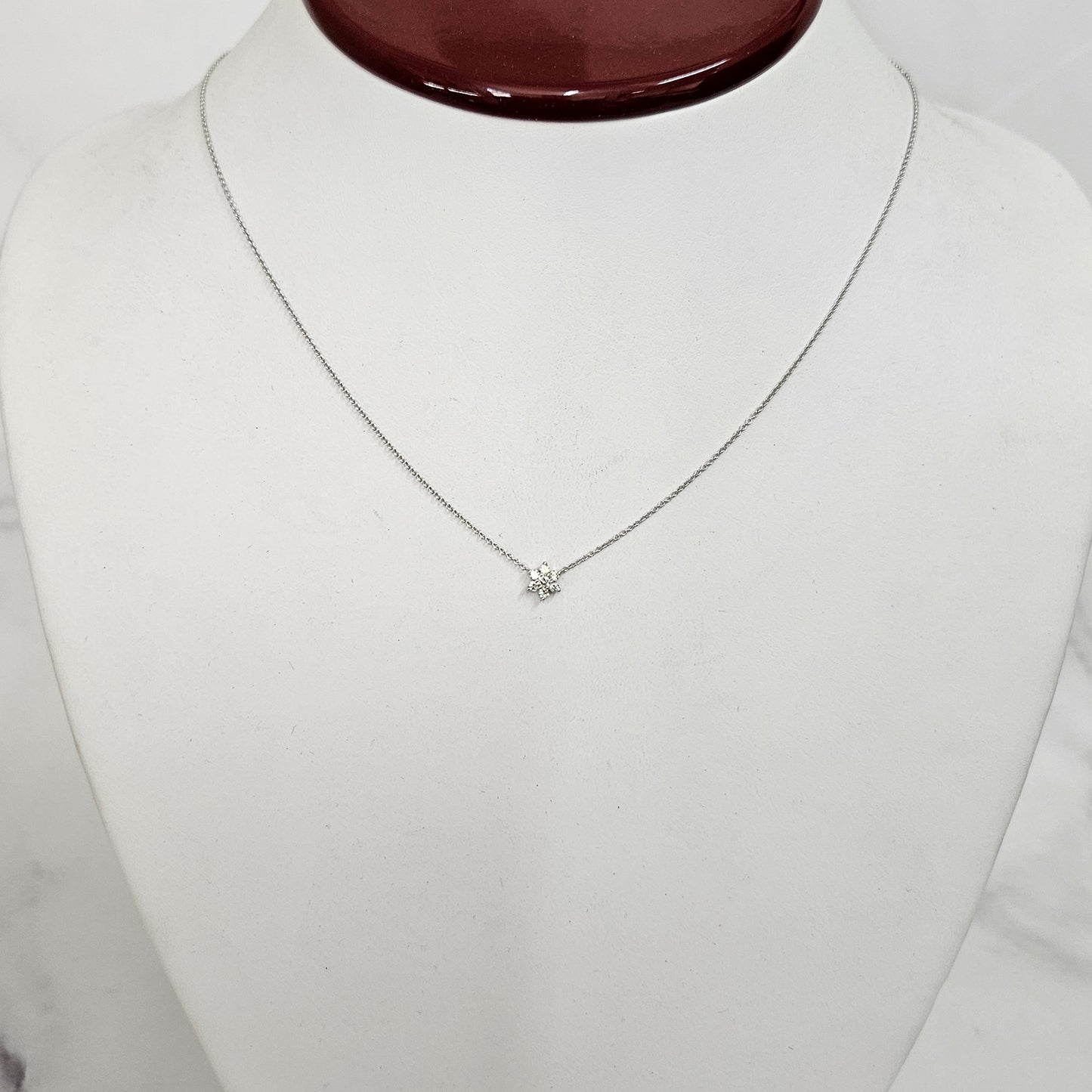14K Gold Diamond Flower Necklace: Natural Diamond Snowflake Pendant - Anniversary gift