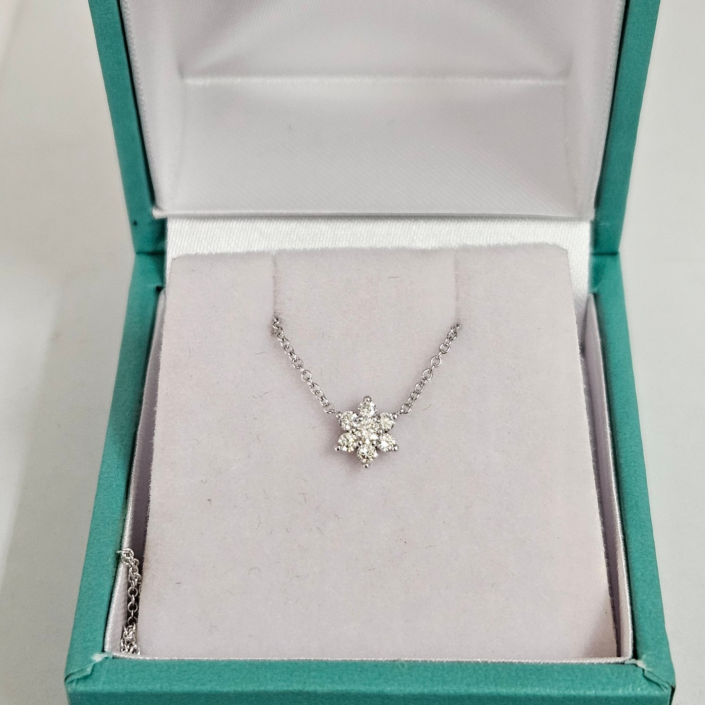 14K Gold Diamond Flower Necklace: Natural Diamond Snowflake Pendant - Anniversary gift