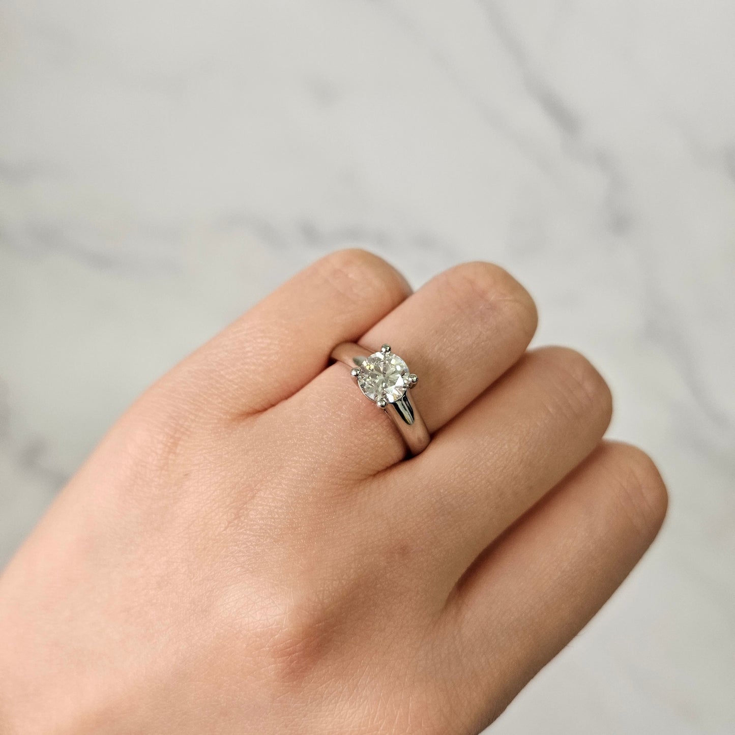 1~3ct Round Solitaire Diamond Platinum Engagement Ring - Anniversary gift