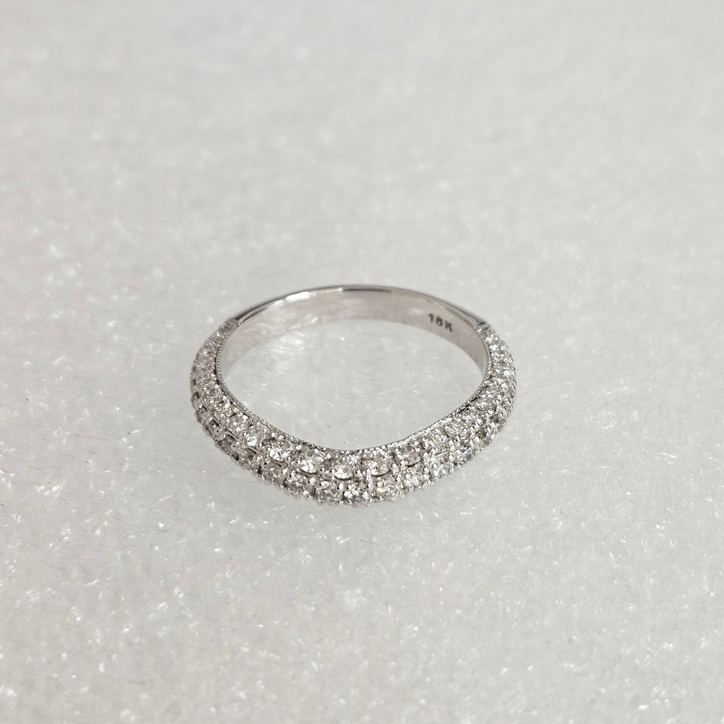 14K Gold 3 Row  Natural Diamond Curved Wedding Band: Handmade Anniversary Ring