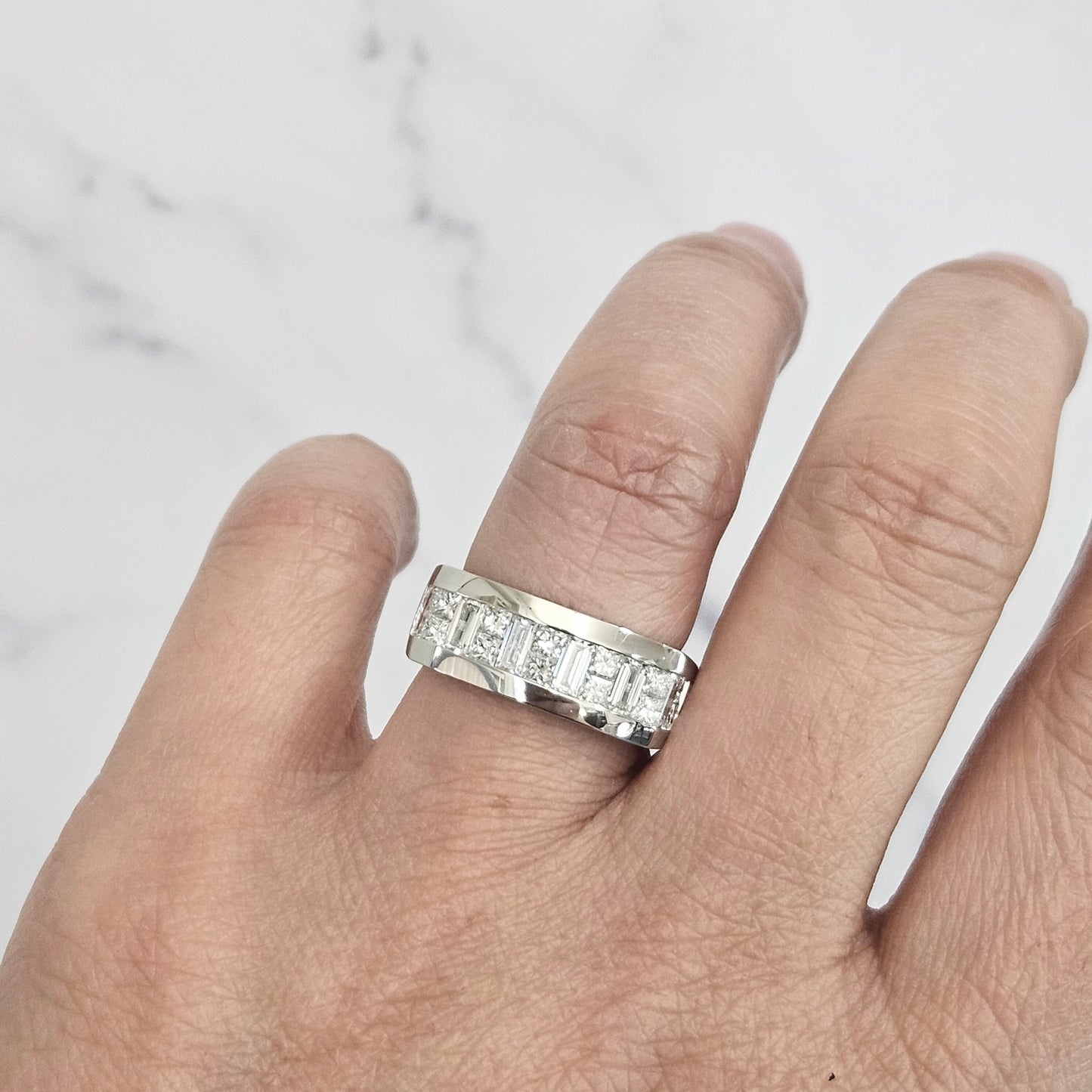 Invisible Set Natural Diamond Men's Ring: Platinum & 14K Gold 2ct Wedding Band- Anniversary Gift