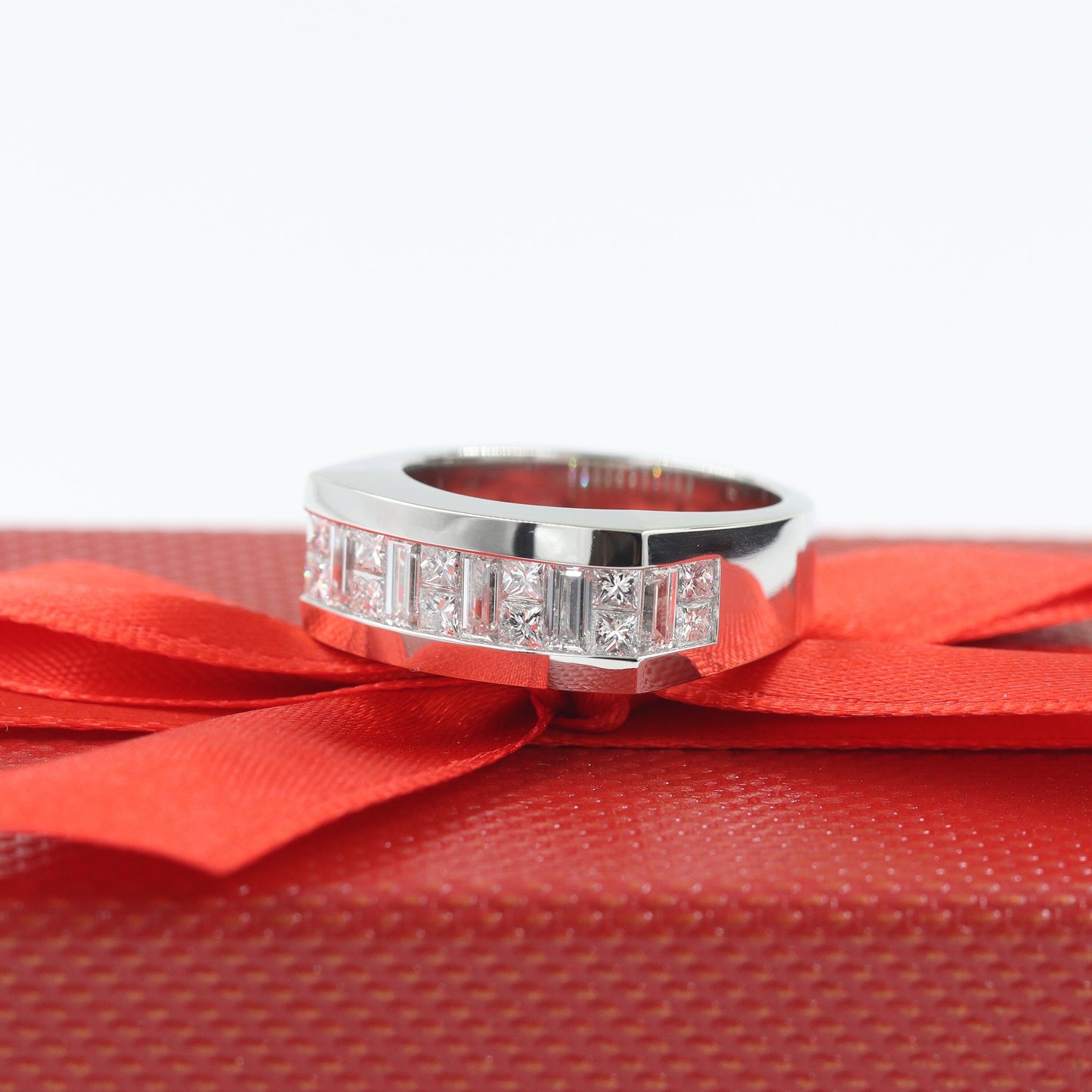 Invisible Set Natural Diamond Men's Ring: Platinum & 14K Gold 2ct Wedding Band- Anniversary Gift