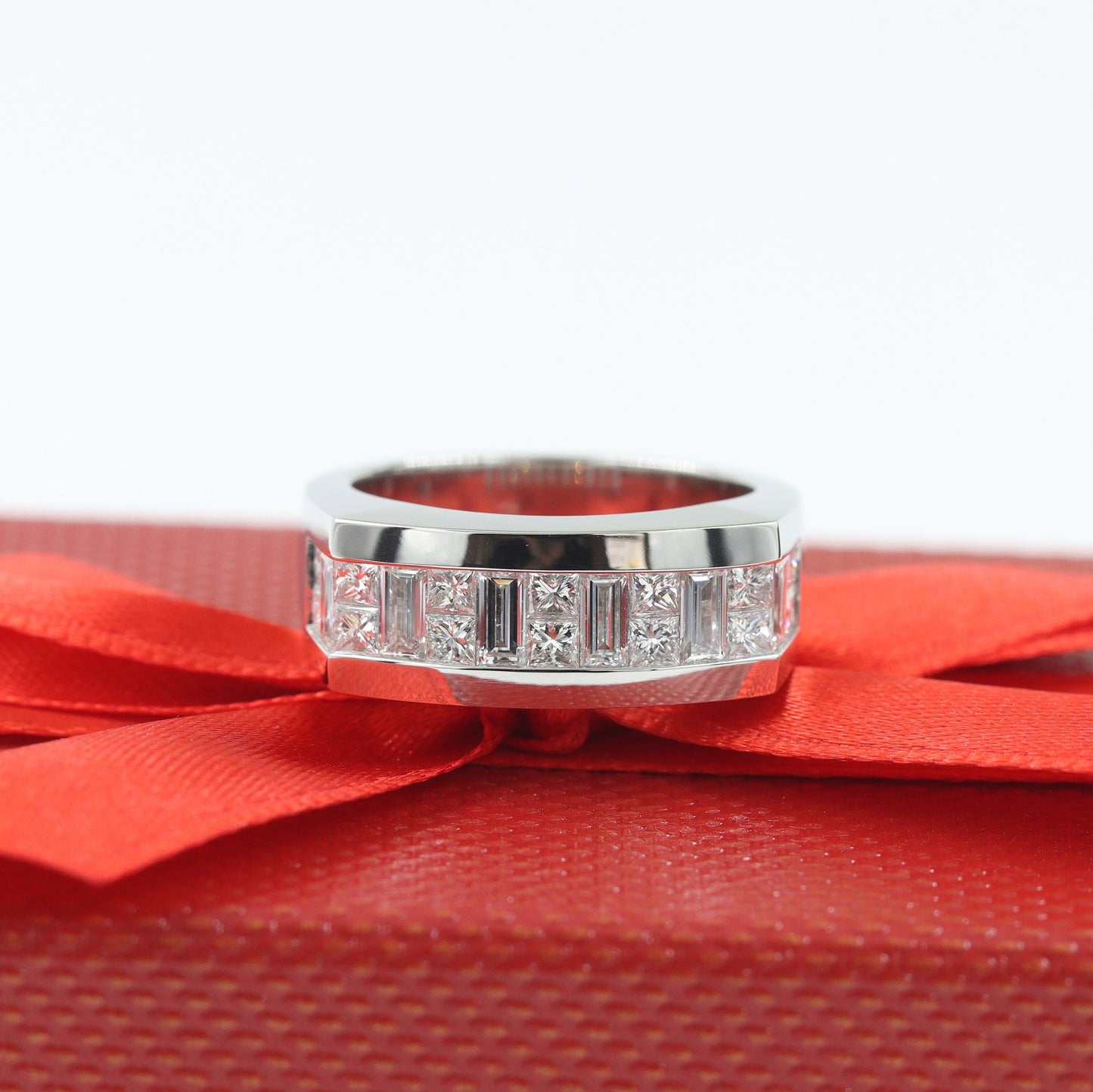 Invisible Set Natural Diamond Men's Ring: Platinum & 14K Gold 2ct Wedding Band- Anniversary Gift