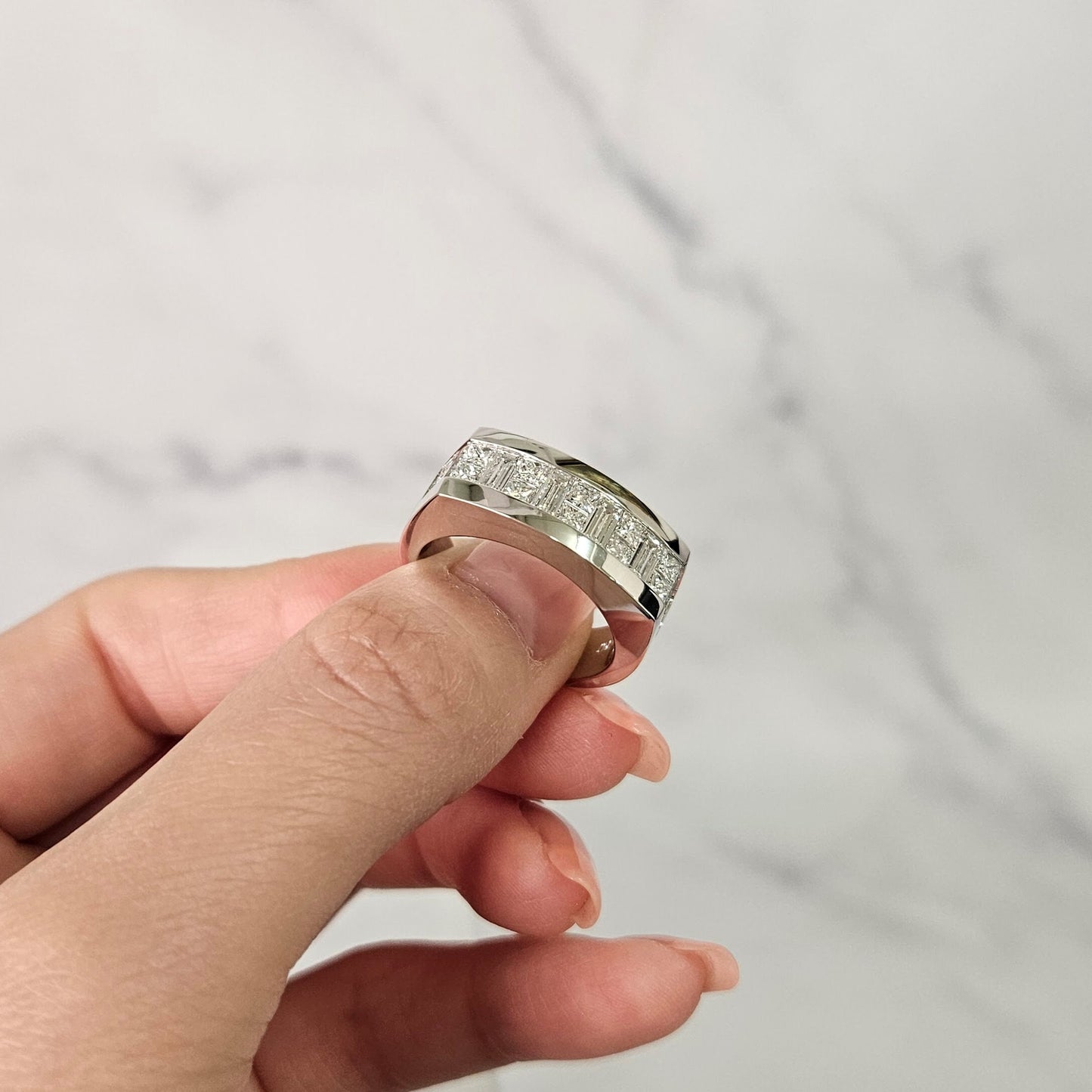 Invisible Set Natural Diamond Men's Ring: Platinum & 14K Gold 2ct Wedding Band- Anniversary Gift