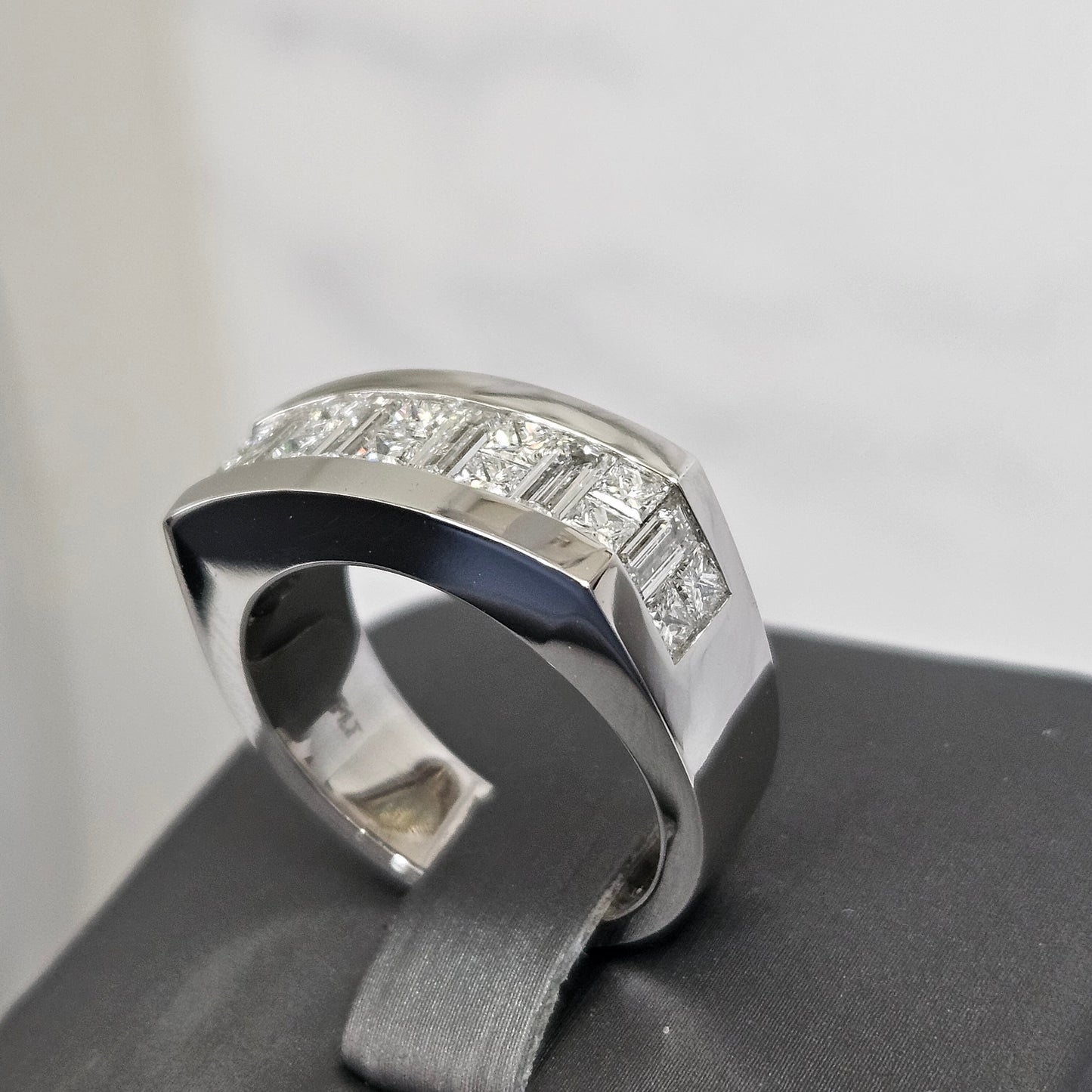 Invisible Set Natural Diamond Men's Ring: Platinum & 14K Gold 2ct Wedding Band- Anniversary Gift