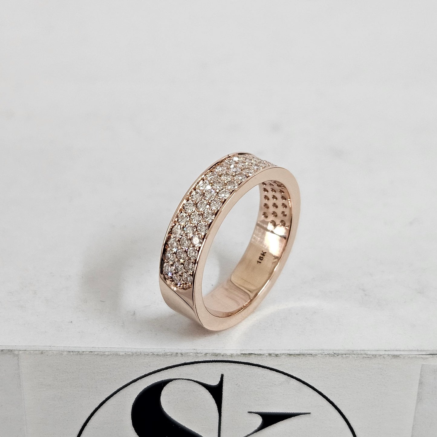 14K Gold 3 Row Natural Diamond Eternity 5mm Band: Diamond Wedding Ring - Triple Row Anniversary Ring