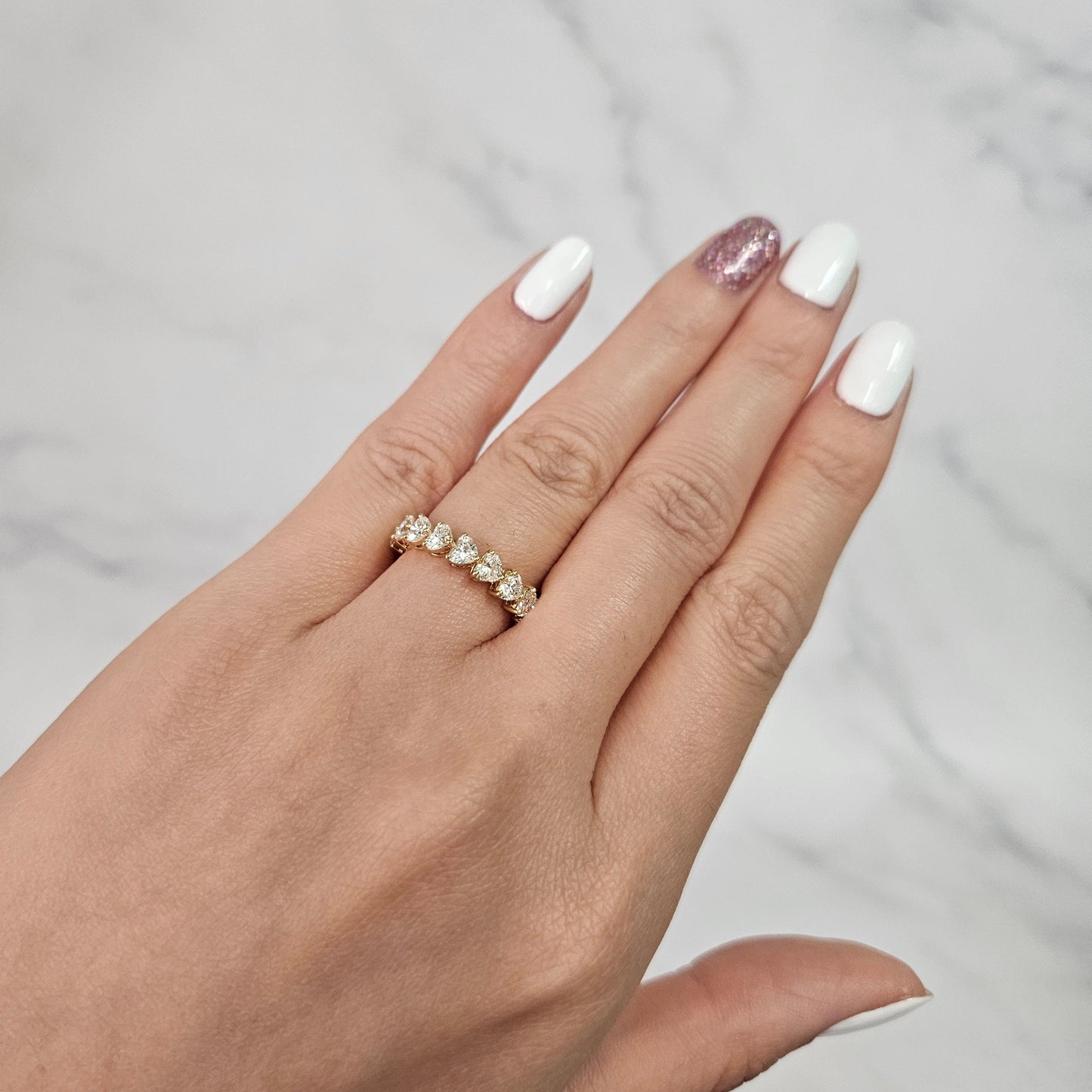 Heart Cut Natural Diamond Eternity Band: 14K Gold Wedding Ring - Anniversary Gift