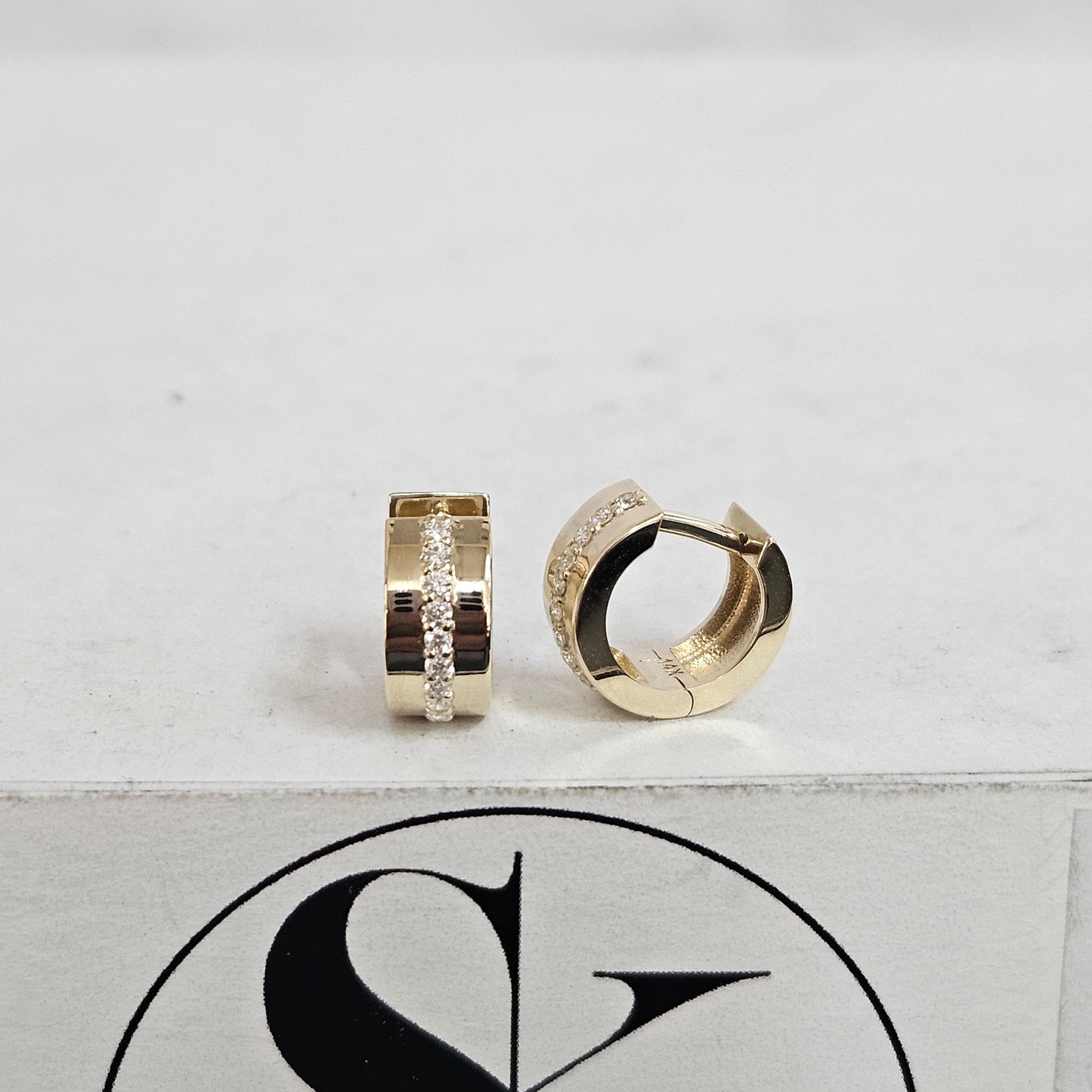 14k Gold Diamond Huggie Earrings, Anniversary Gift