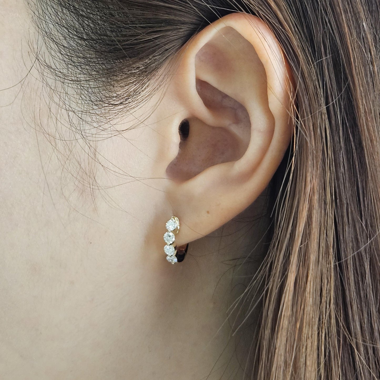 Single Prong Four Natural Diamond Hoop Earrings / 14K,18K gold Single Prong Diamond 0.7ct Hoop Earring / Anniversary gift