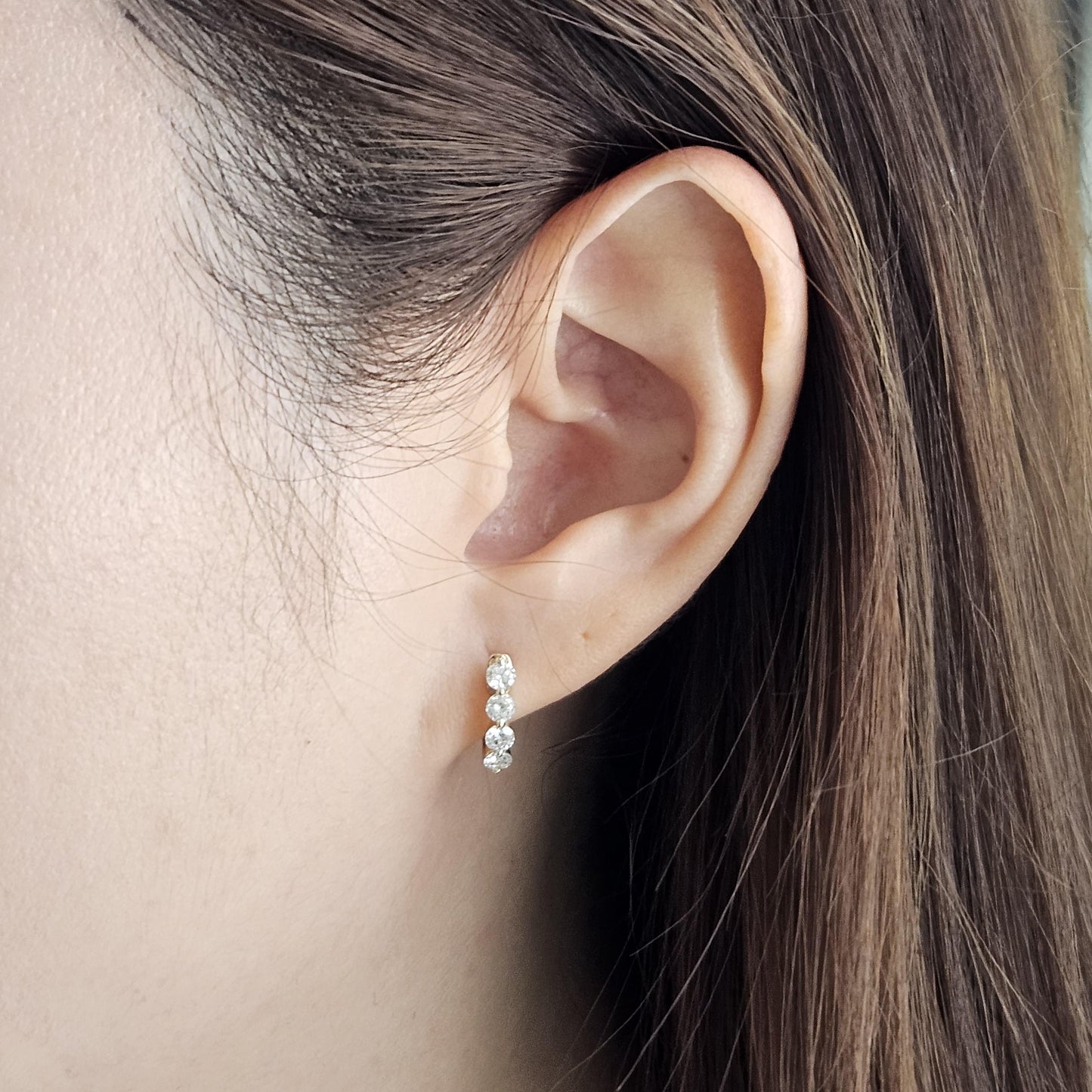 Single Prong Four Natural Diamond Hoop Earrings / 14K,18K gold Single Prong Diamond 0.7ct Hoop Earring / Anniversary gift