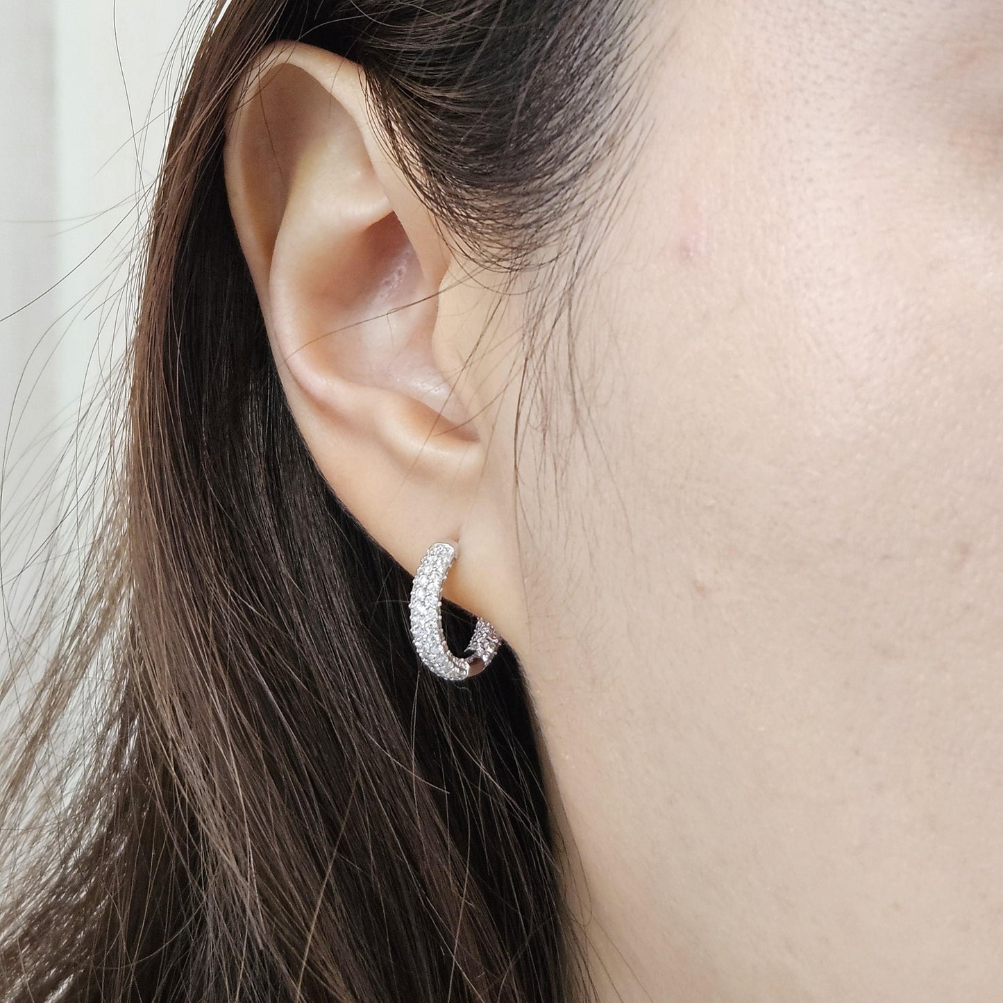 Handmade 14K Gold Natural Diamond Hoop 6 Row Earrings: 2.45ct Huggies, Full Diamond Dome Hoop Earrings - Anniversary gift