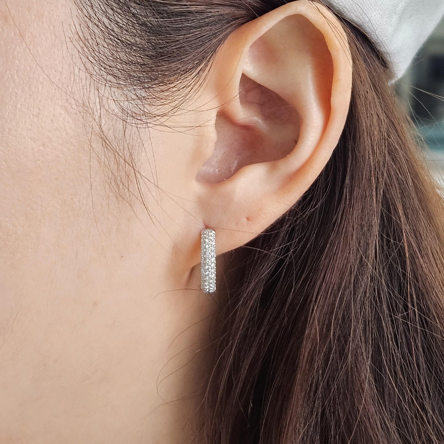 Handmade 14K Gold Natural Diamond Hoop 6 Row Earrings: 2.45ct Huggies, Full Diamond Dome Hoop Earrings - Anniversary gift