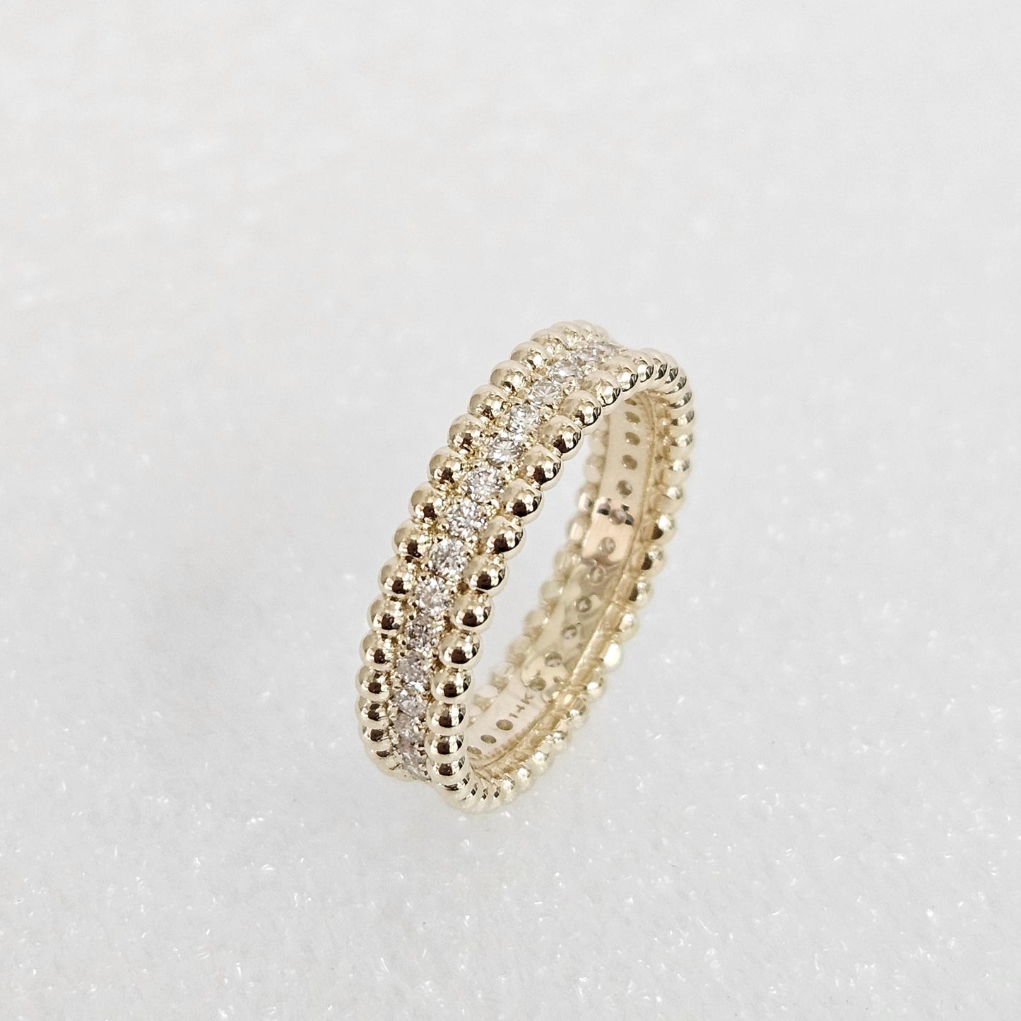 14K Gold Natural Diamond Eternity Ring: Stackable Bead Wedding Band- Anniversary Gift