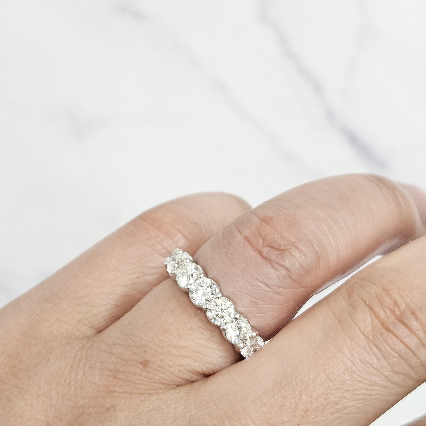 14K Gold Natural Diamond Wedding Band: Half Eternity Stackable Ring- Anniversary Gift