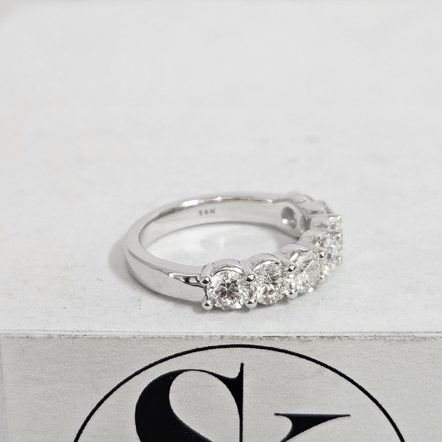 14K Gold Natural Diamond Wedding Band: Half Eternity Stackable Ring- Anniversary Gift