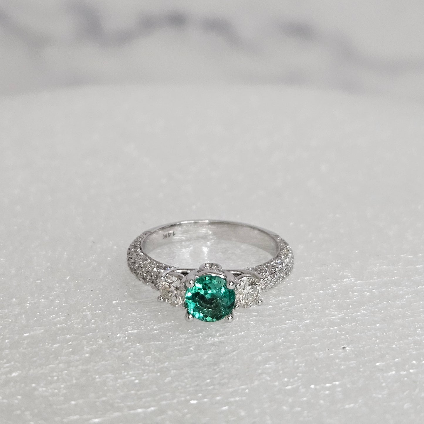 Natural Diamond Emerald Engagement Ring/14k Solid Gold Diamond Emerald Ring/Danity Engagement Ring /Gift for her/Annivesary gift