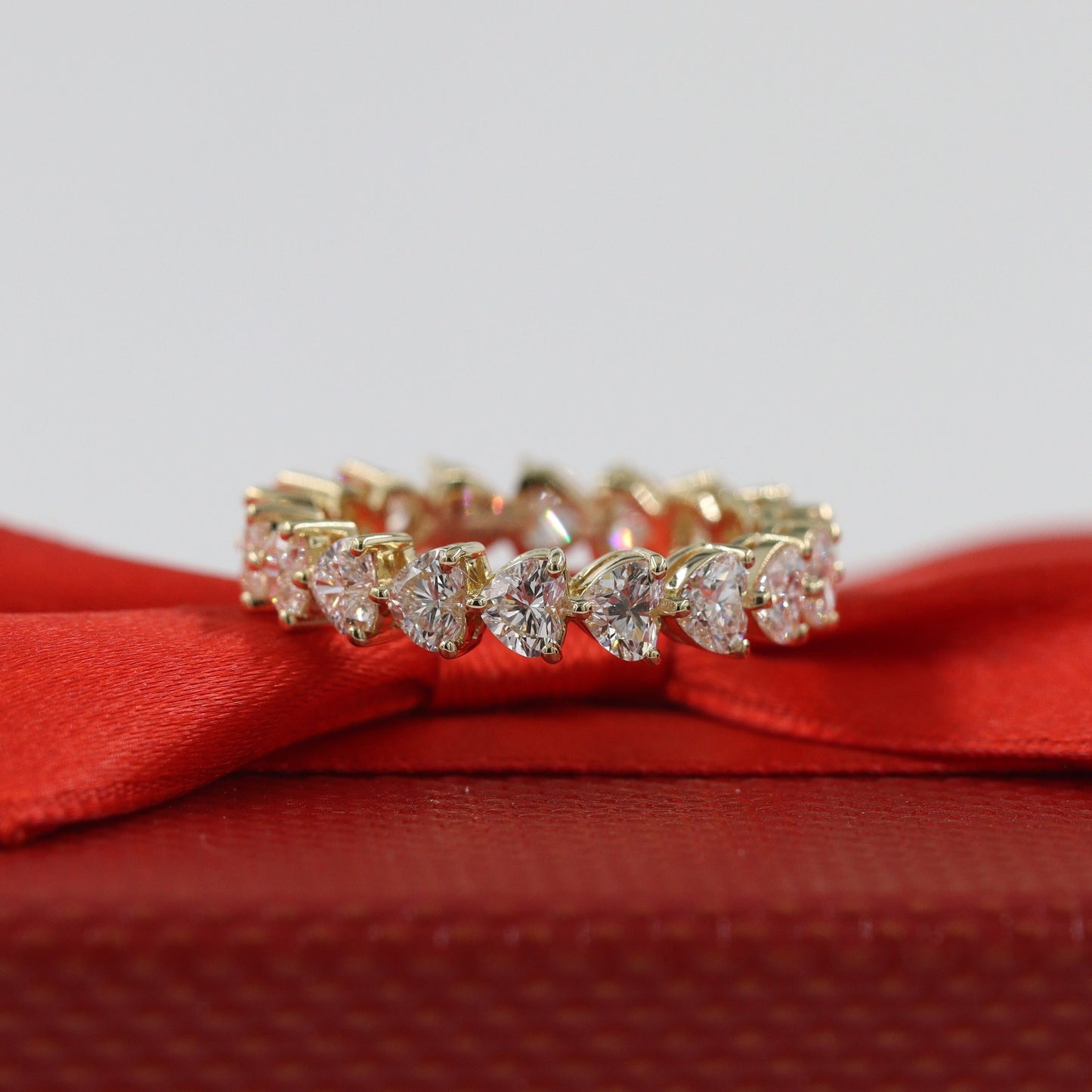 Heart Cut Natural Diamond Eternity Band: 14K Gold Wedding Ring - Anniversary Gift