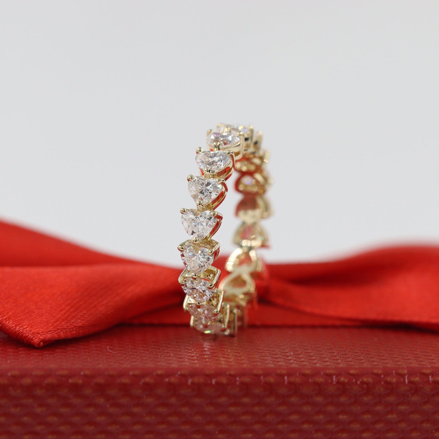 Heart Cut Natural Diamond Eternity Band: 14K Gold Wedding Ring - Anniversary Gift
