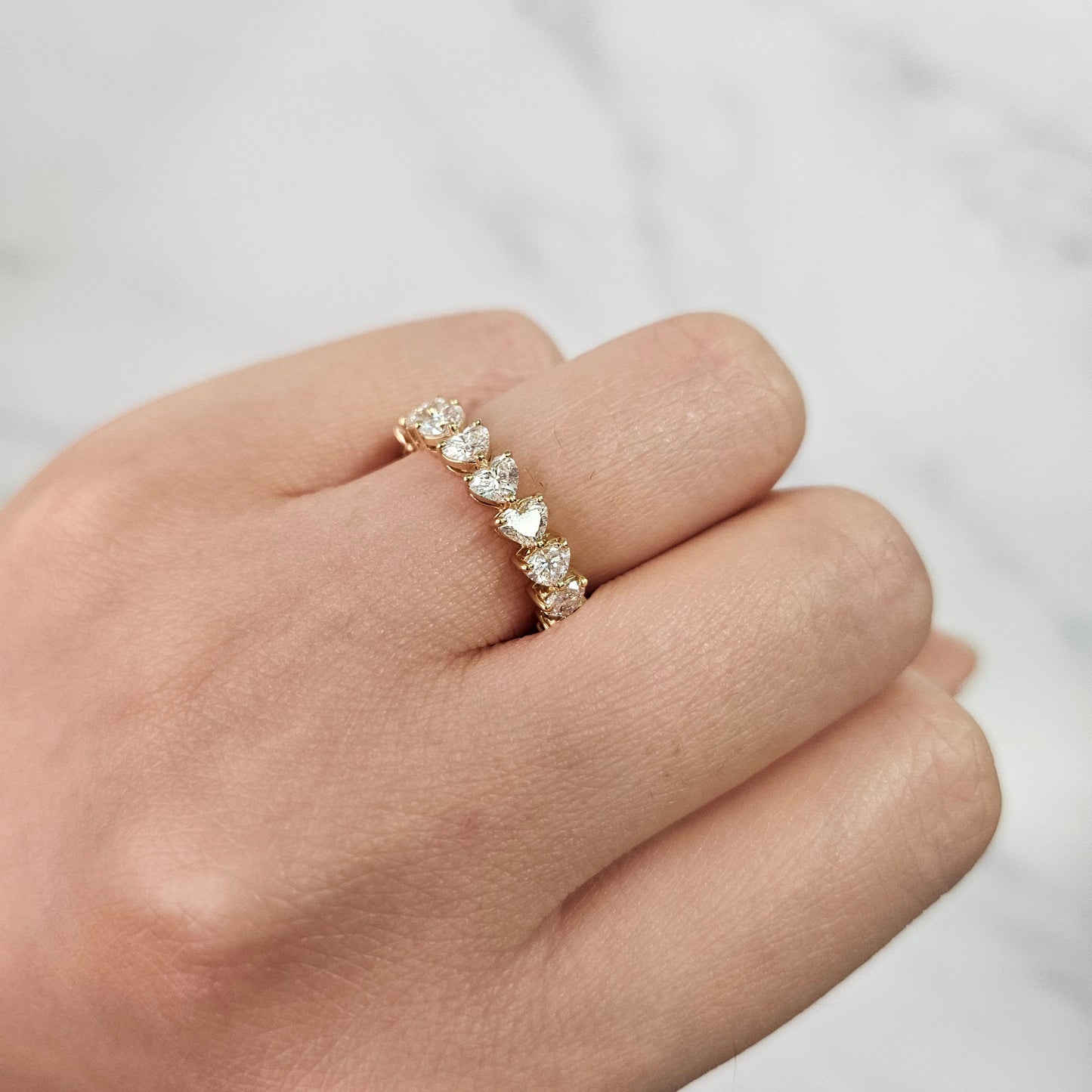 Heart Cut Natural Diamond Eternity Band: 14K Gold Wedding Ring - Anniversary Gift