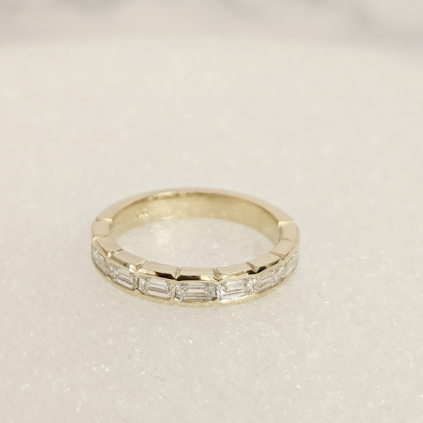Handmade 14K Gold Emerald Cut Diamond Wedding Band - Anniversary gift