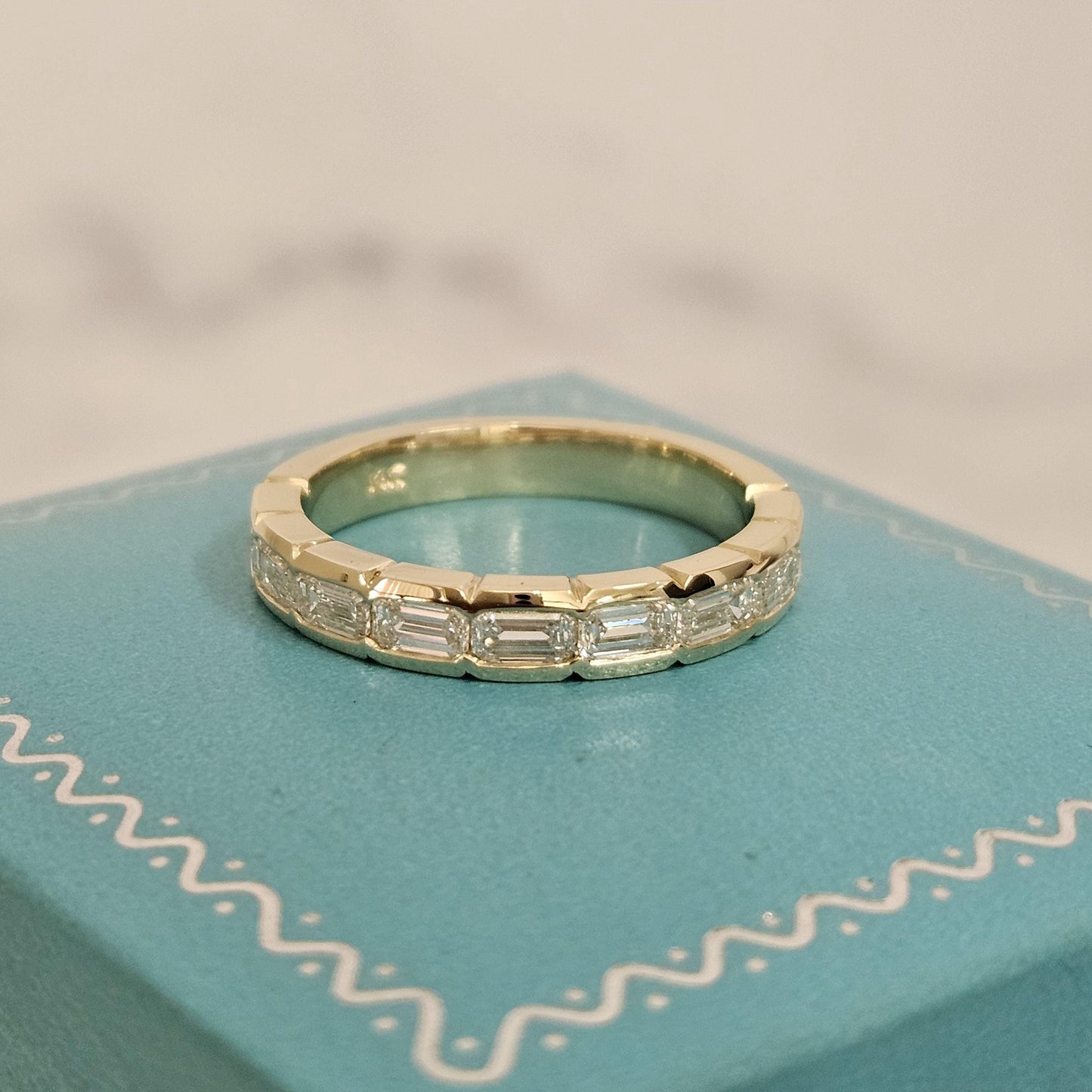 Handmade 14K Gold Emerald Cut Diamond Wedding Band - Anniversary gift