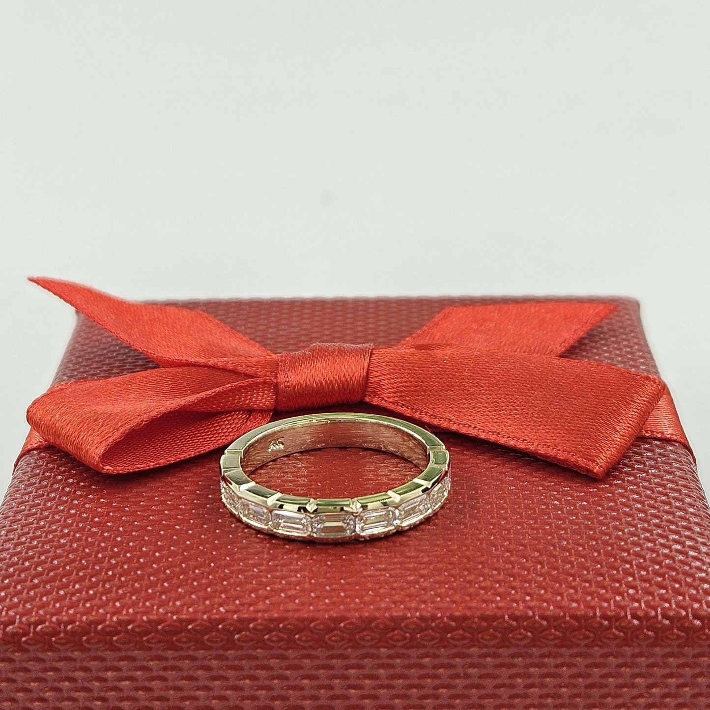 Handmade 14K Gold Emerald Cut Diamond Wedding Band - Anniversary gift