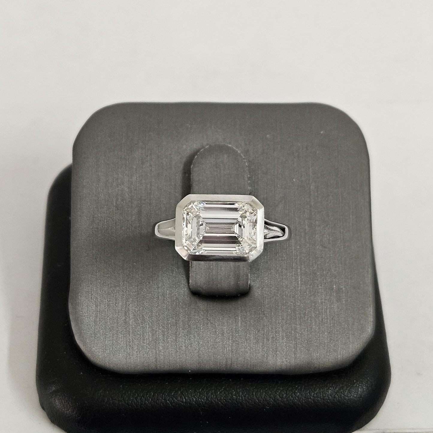 3ct Emerald Cut Diamond Bezel Set Engagement Ring - 14K Gold Split Shank Diamond  Ring - Anniversary gift