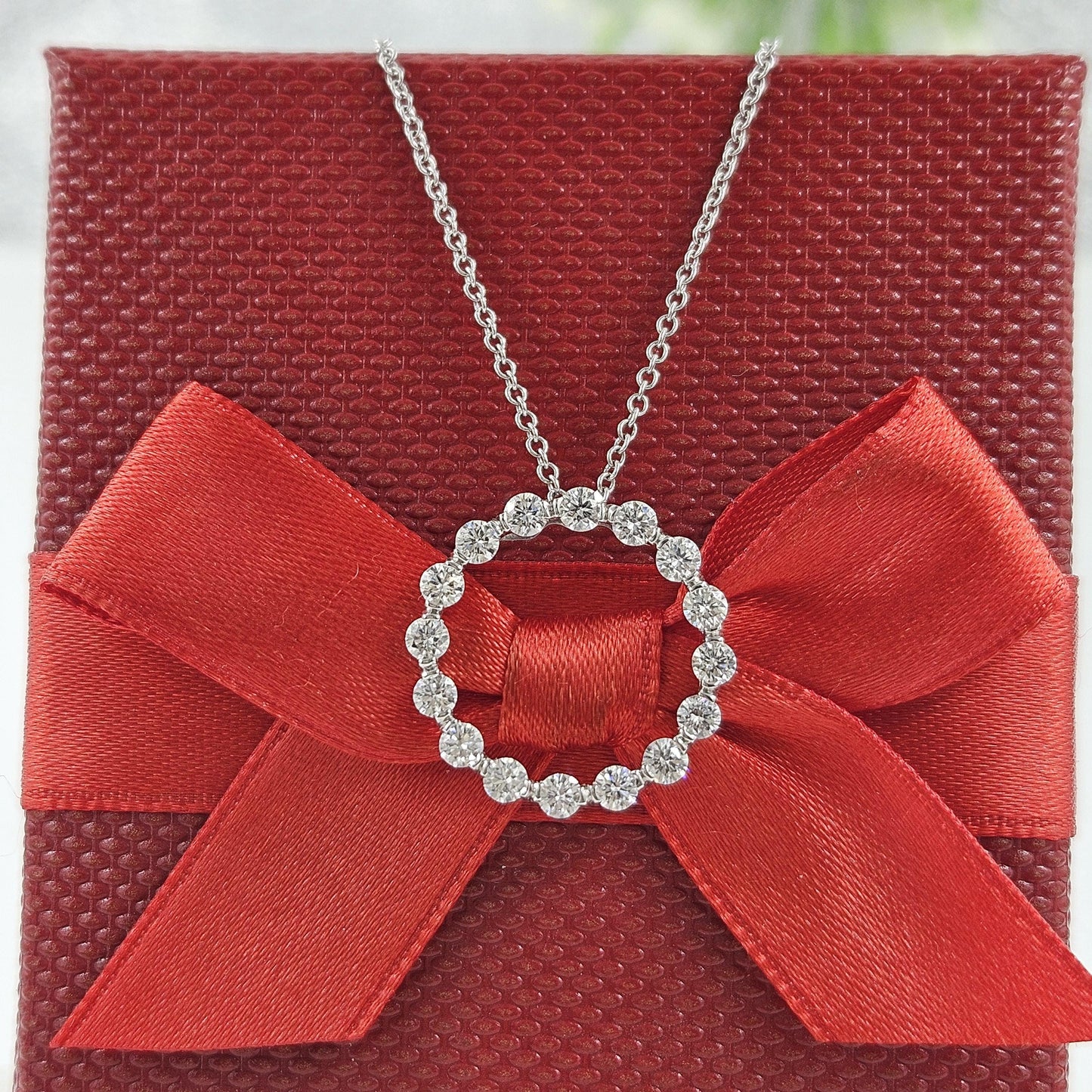 1ct Round Natural Diamond Circle Pendant With Four Natural Diamonds Bezel By The Yard Necklace/14K Gold Simple Necklace/Anniversary Gift