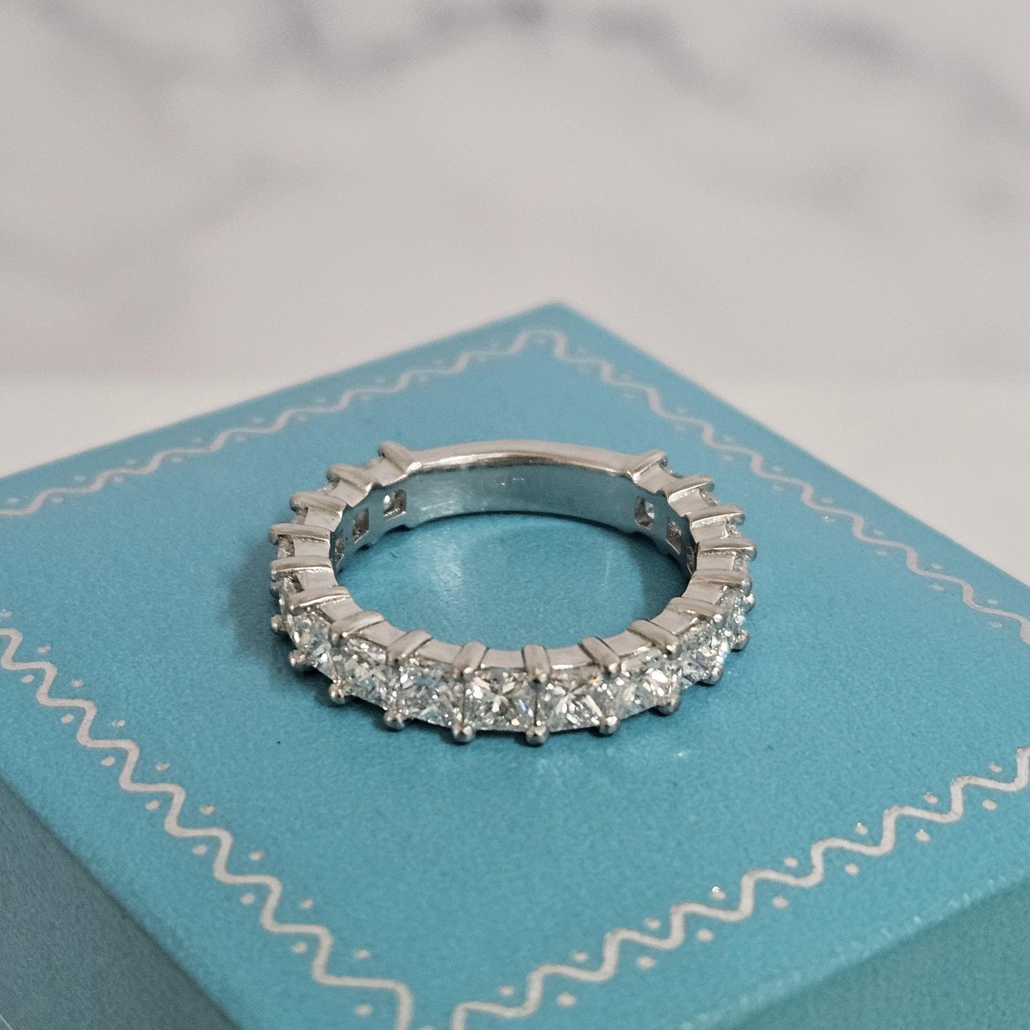 14K Gold Princess Cut Natural Diamond Eternity Wedding Band - Anniversary Gift