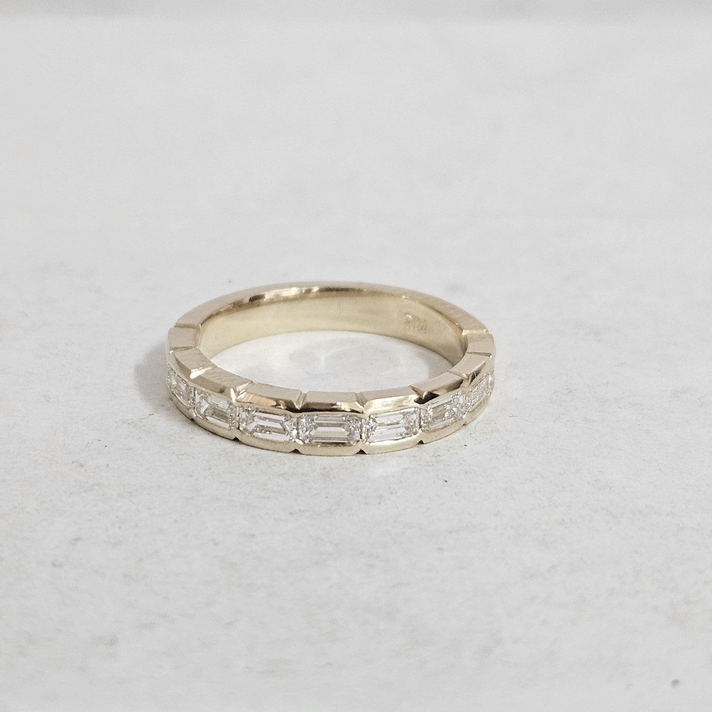 Handmade 14K Gold Emerald Cut Diamond Wedding Band - Anniversary gift
