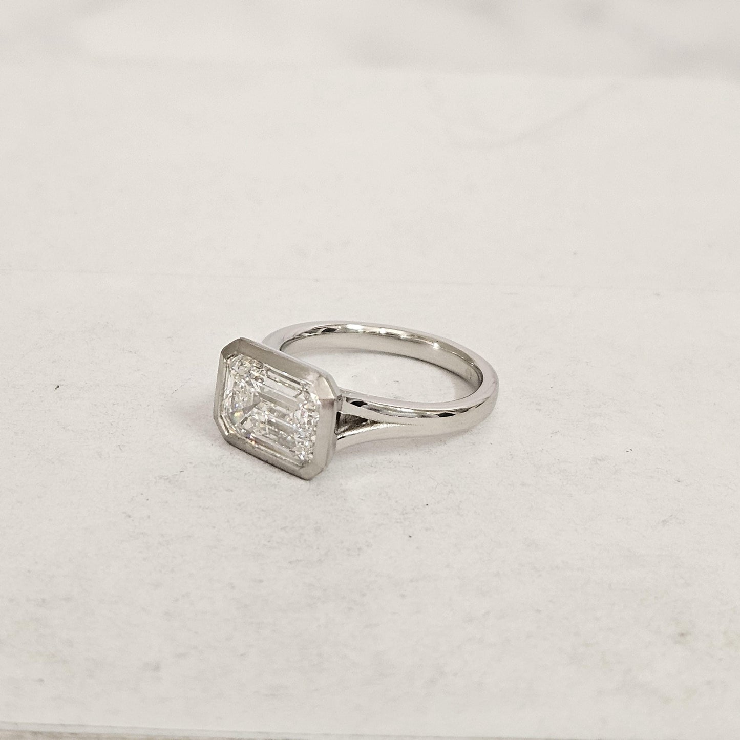 3ct Emerald Cut Diamond Bezel Set Engagement Ring - 14K Gold Split Shank Diamond  Ring - Anniversary gift