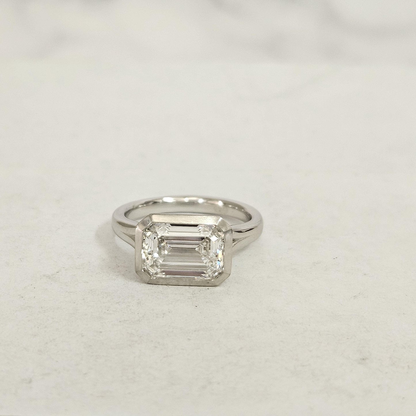 3ct Emerald Cut Diamond Bezel Set Engagement Ring - 14K Gold Split Shank Diamond  Ring - Anniversary gift