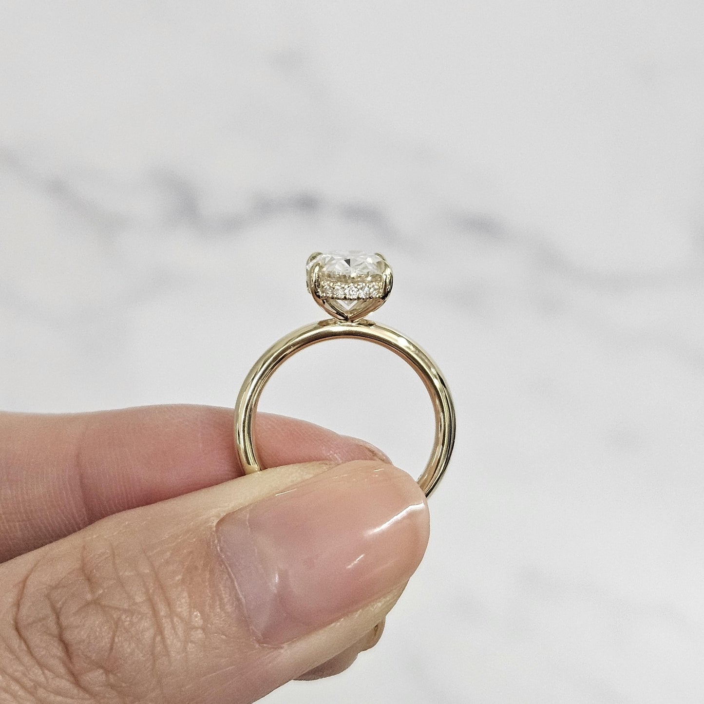 2ct Oval Diamond Engagement Ring: 14K Gold Hidden Halo Diamond Ring - Anniversary gift