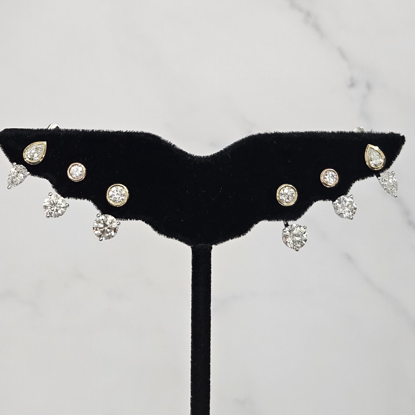 14K gold Diamond Jacket Earrings / Three Prong Set Diamond Earrings / Jacket earring only  / Anniversary gift