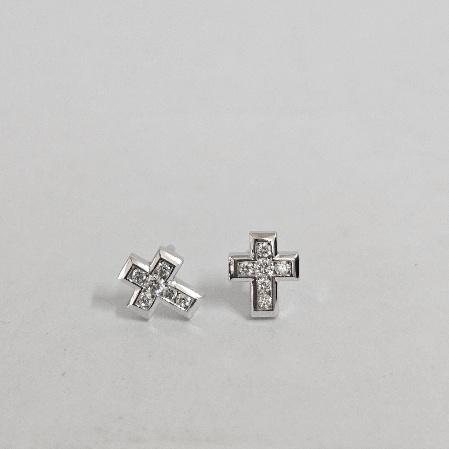 14k Gold Diamond Cross Earrings, Handmade Dainty Studs