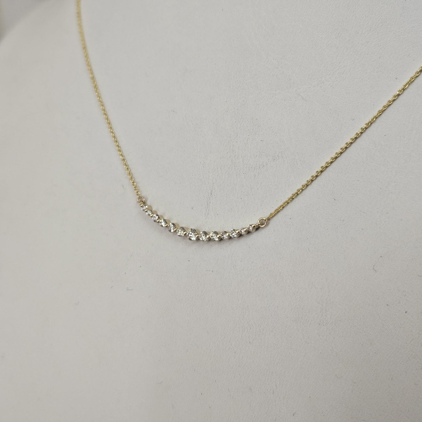 14K Gold Diamond Bar Necklace, Handmade Anniversary Gift