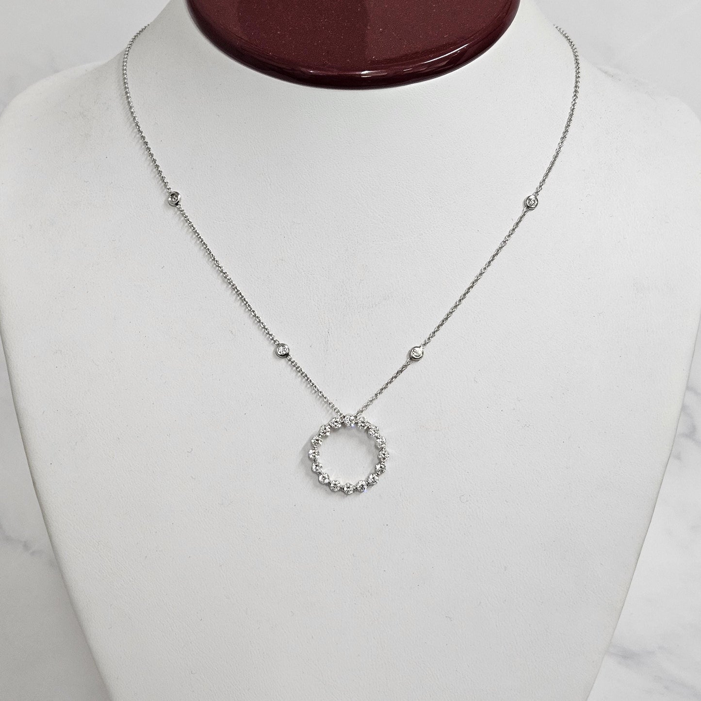1ct Round Natural Diamond Circle Pendant With Four Natural Diamonds Bezel By The Yard Necklace/14K Gold Simple Necklace/Anniversary Gift