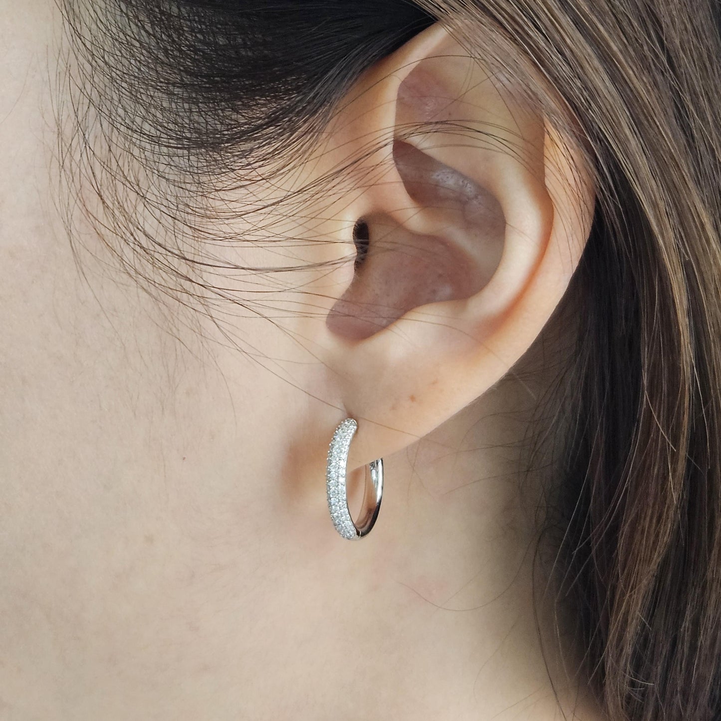 Handmade 3 Row Diamond Hoop Earrings / 13mm~16mm Width 2.6mm Diamond hoop Earrings -Anniversary gift