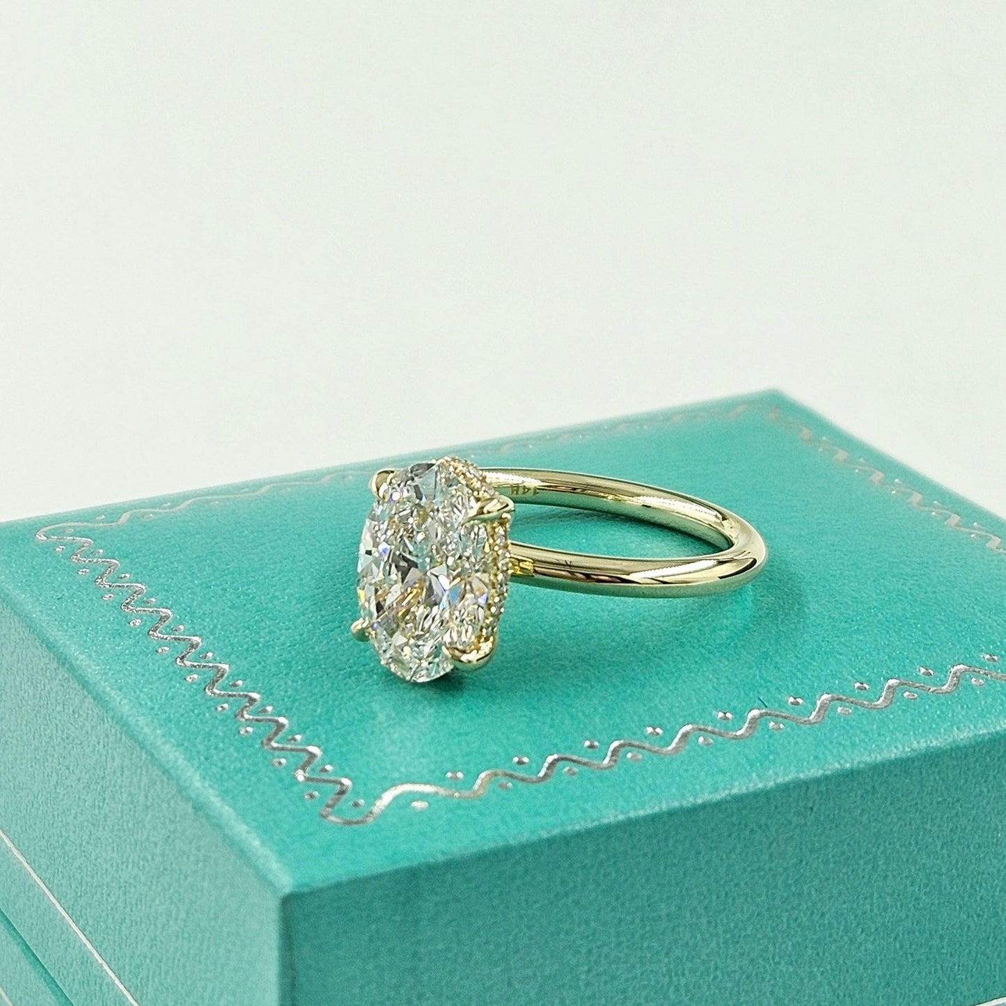 2ct Oval Diamond Engagement Ring: 14K Gold Hidden Halo Diamond Ring - Anniversary gift