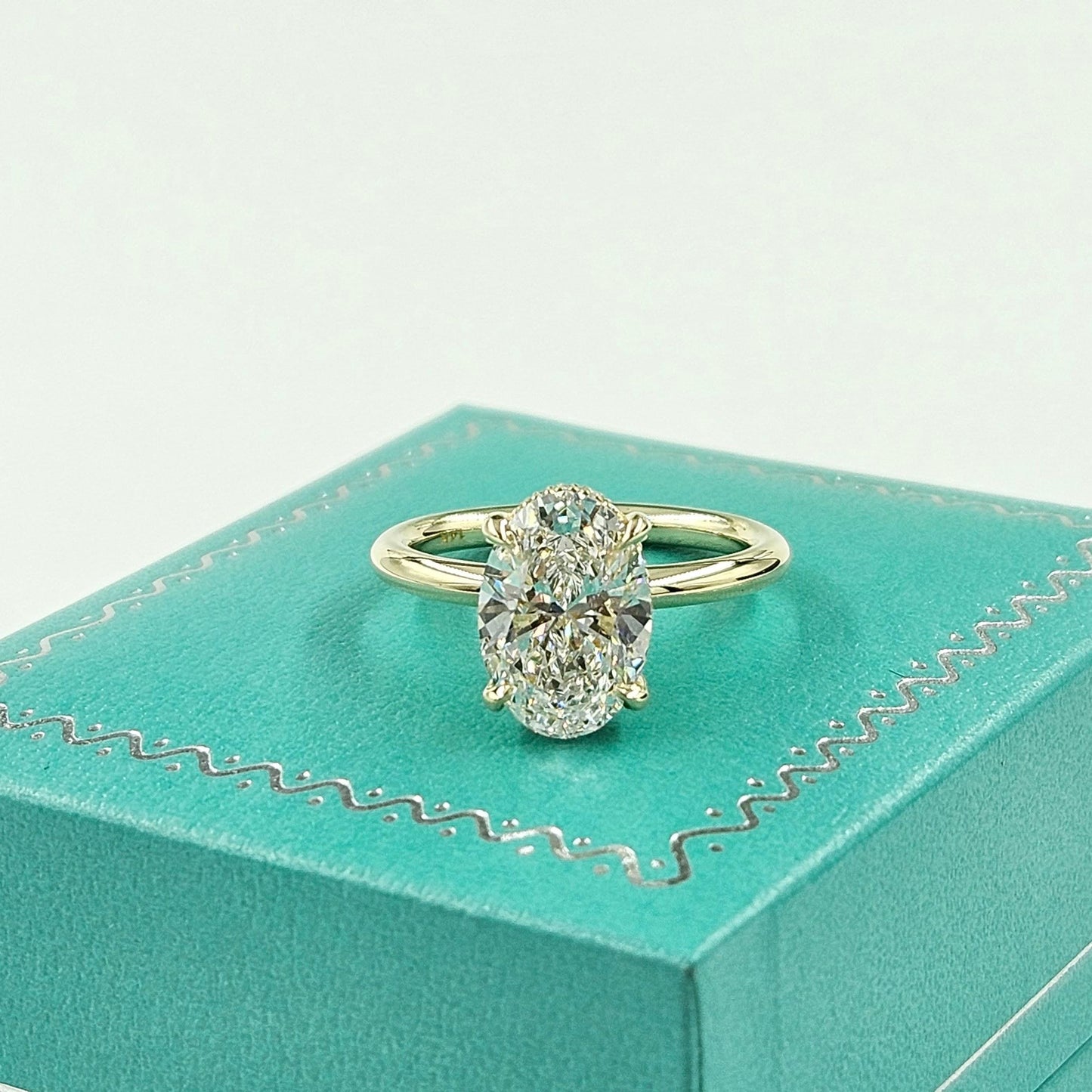2ct Oval Diamond Engagement Ring: 14K Gold Hidden Halo Diamond Ring - Anniversary gift