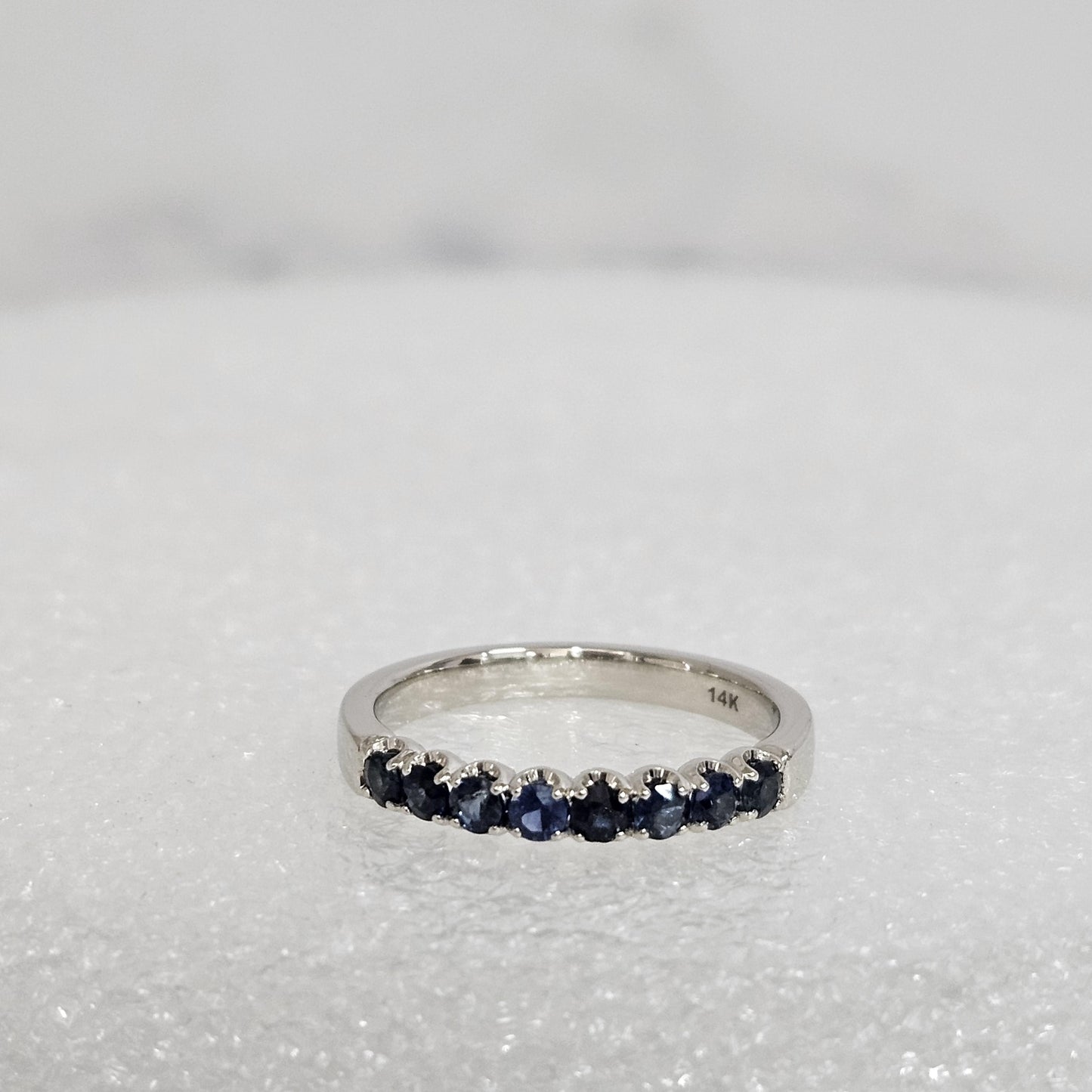 14K Gold Blue Sapphire Eternity Ring - Handmade Anniversary Band