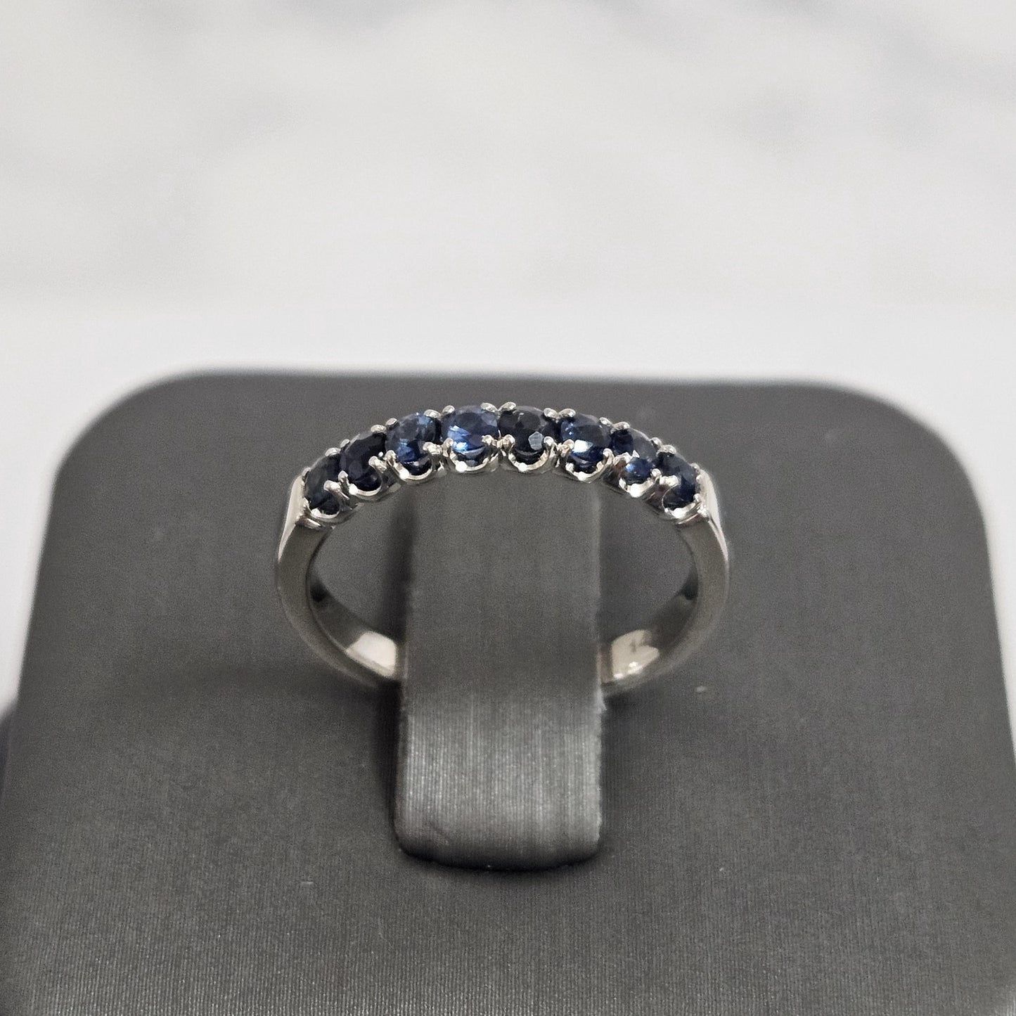 14K Gold Blue Sapphire Eternity Ring - Handmade Anniversary Band